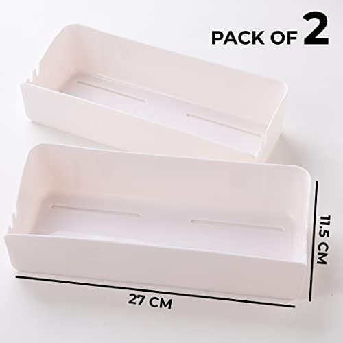 Kuber Industries Bathroom & Kitchen Organizer with Hooks | Multipurpose Rectangular Wall Shelves | Self-Adhesive PP | A2912 | Pack of 2 | White Storage Rack