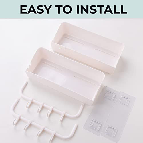 Kuber Industries Bathroom & Kitchen Organizer with Hooks | Multipurpose Rectangular Wall Shelves | Self-Adhesive PP | A2912 | Pack of 2 | White Storage Rack