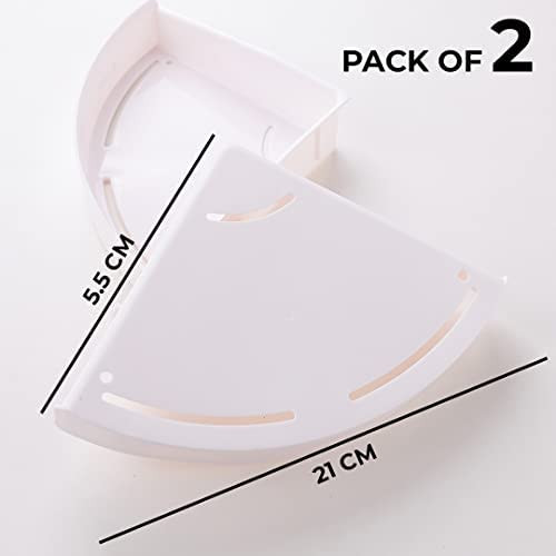 Kuber Industries Bathroom & Kitchen Organizer With Towel Hanger Hooks|Multipurpose Corner Wall Shelves|Self-Adhesive|Premium Quality PP|Pack of 2|A2910|White