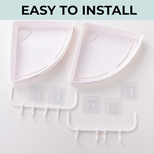 Kuber Industries Bathroom & Kitchen Organizer With Towel Hanger Hooks|Multipurpose Corner Wall Shelves|Self-Adhesive|Premium Quality PP|Pack of 2|A2910|White