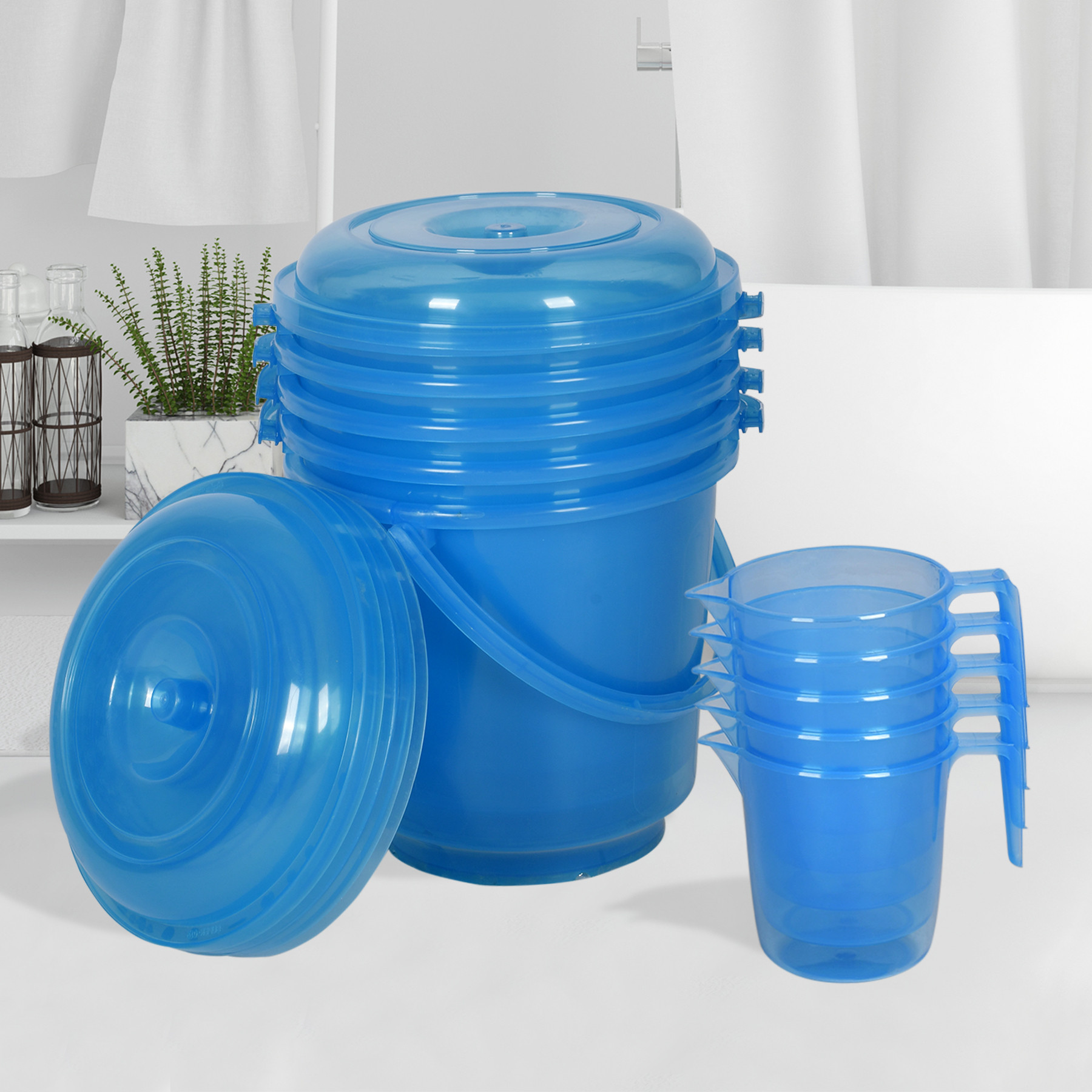 Kuber Industries Bathroom Combo Set | Bathroom Combo Set | Bucket-13 L & Mug-1100 ml Bathing Set for Bathroom | Modern Bathroom Accessories Set | Transparent Blue