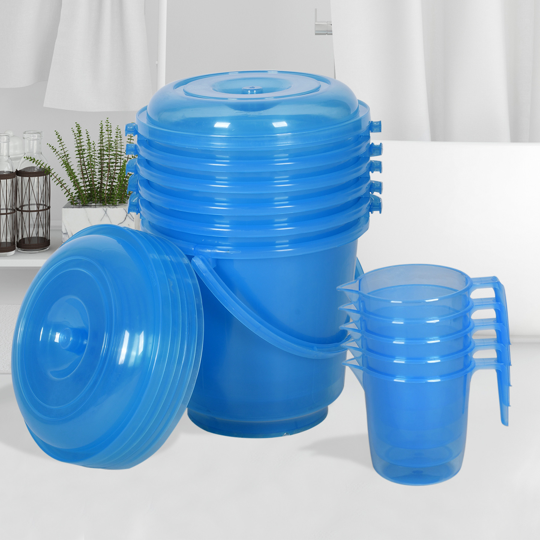 Kuber Industries Bathroom Combo Set | Bathroom Combo Set | Bucket-13 L & Mug-1100 ml Bathing Set for Bathroom | Modern Bathroom Accessories Set | Transparent Blue