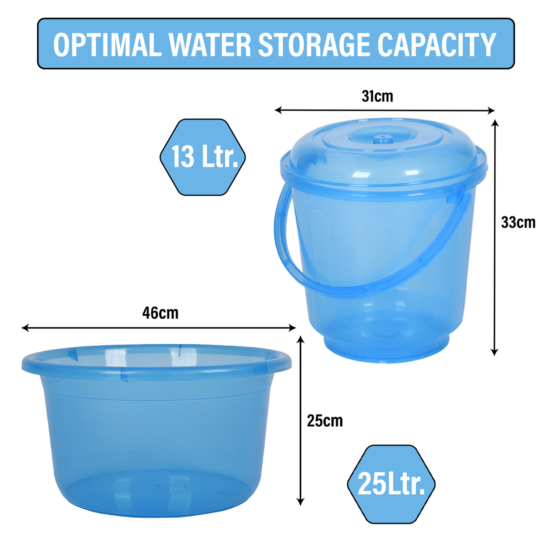 Kuber Industries Bathroom Combo Set | Bathroom Set | Tub-25 L & Bucket-13 L Bathing Set for Bathroom | Modern Bathroom Accessories Set | Transparent Blue