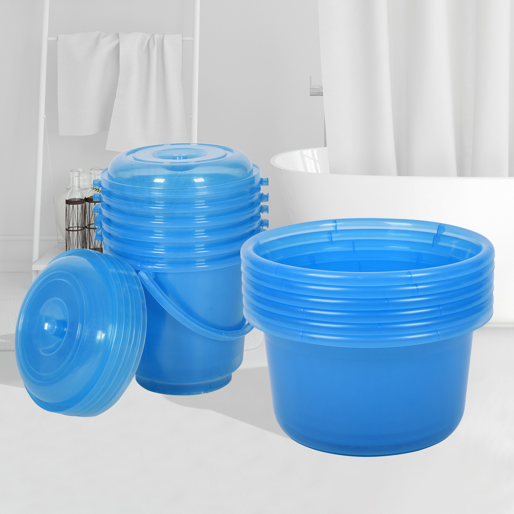 Kuber Industries Bathroom Combo Set | Bathroom Set | Tub-25 L & Bucket-13 L Bathing Set for Bathroom | Modern Bathroom Accessories Set | Transparent Blue