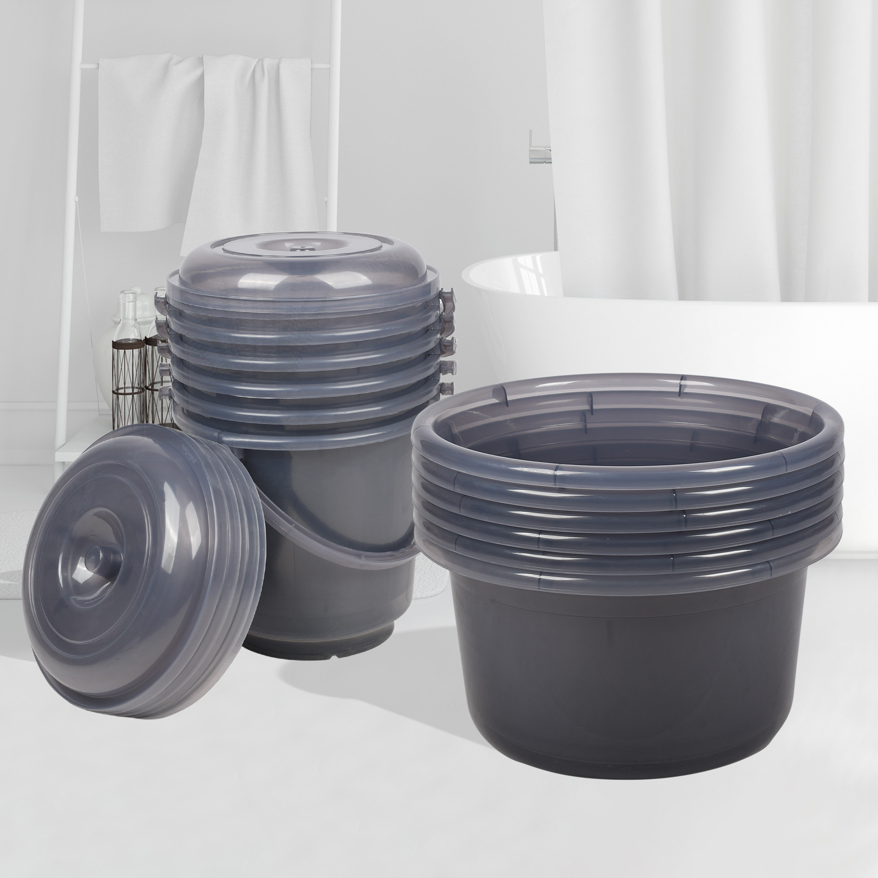 Kuber Industries Bathroom Combo Set | Bathroom Set | Tub-25 L & Bucket-13 L Bathing Set for Bathroom | Modern Bathroom Accessories Set | Transparent Gray