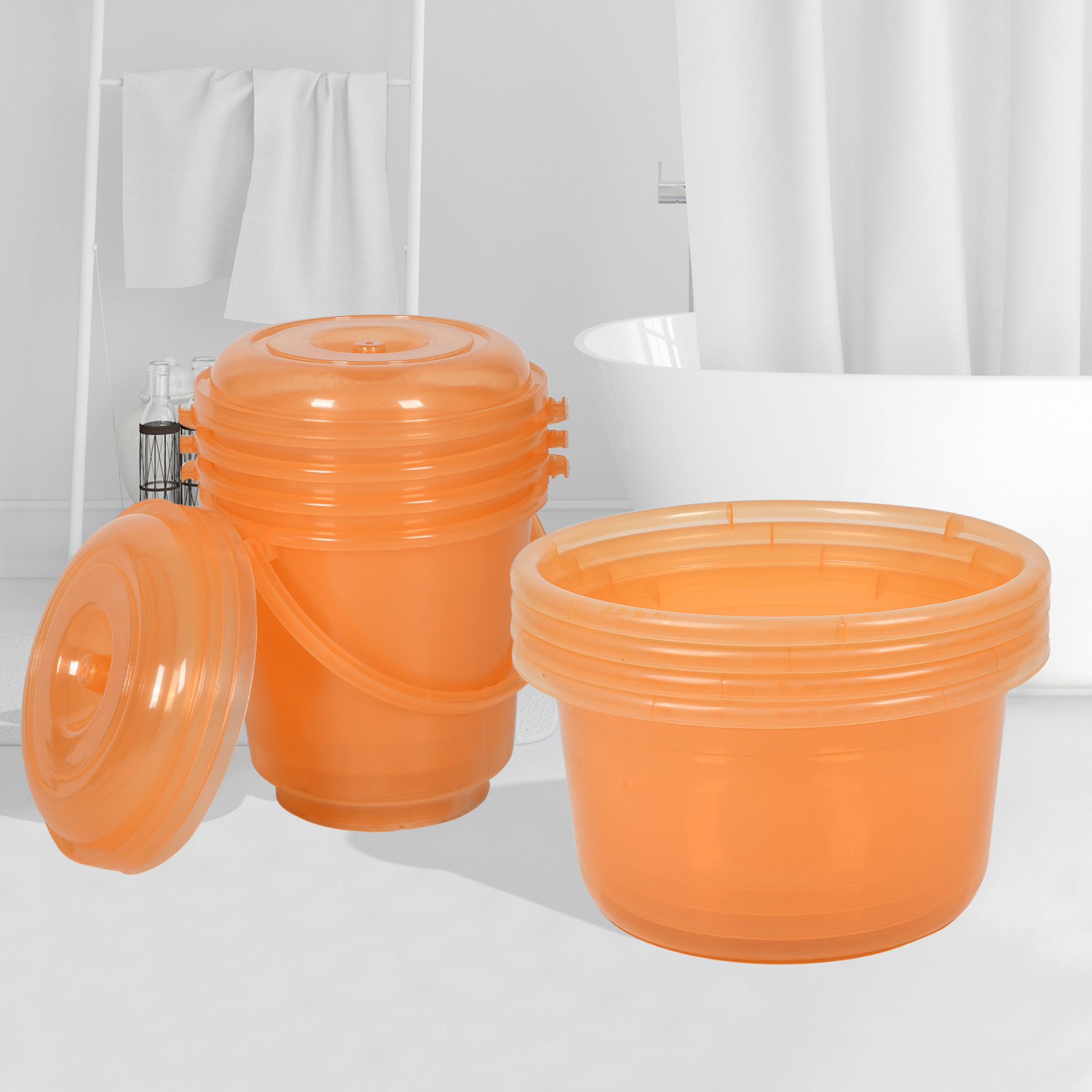 Kuber Industries Bathroom Combo Set | Bathroom Set | Tub-25 L & Bucket-13 L Bathing Set for Bathroom | Modern Bathroom Accessories Set | Transparent Orange