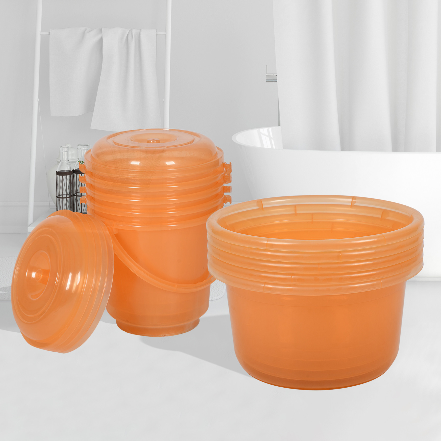 Kuber Industries Bathroom Combo Set | Bathroom Set | Tub-25 L & Bucket-13 L Bathing Set for Bathroom | Modern Bathroom Accessories Set | Transparent Orange