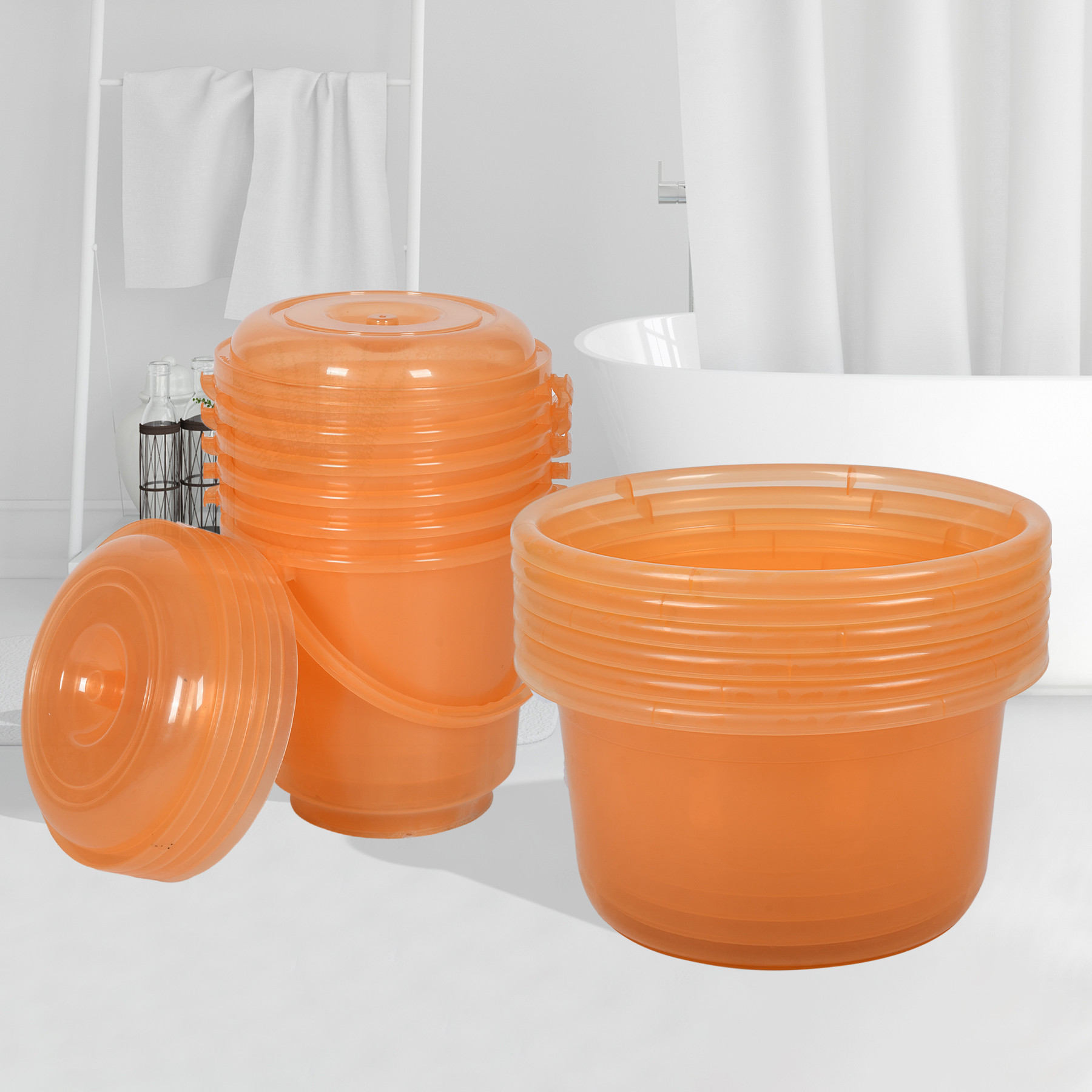 Kuber Industries Bathroom Combo Set | Bathroom Set | Tub-25 L & Bucket-13 L Bathing Set for Bathroom | Modern Bathroom Accessories Set | Transparent Orange