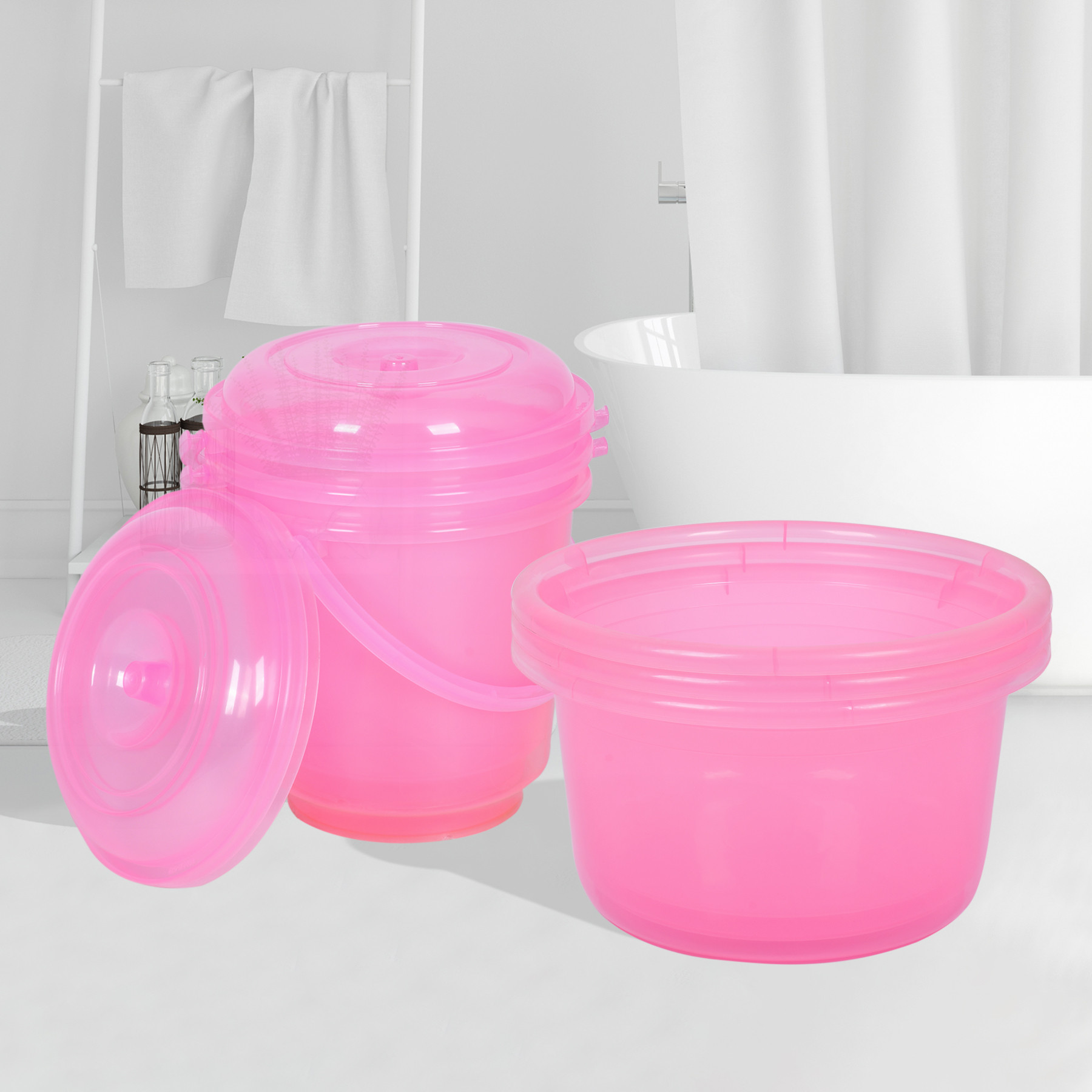 Kuber Industries Bathroom Combo Set | Bathroom Set | Tub-25 L & Bucket-13 L Bathing Set for Bathroom | Modern Bathroom Accessories Set | Transparent Pink