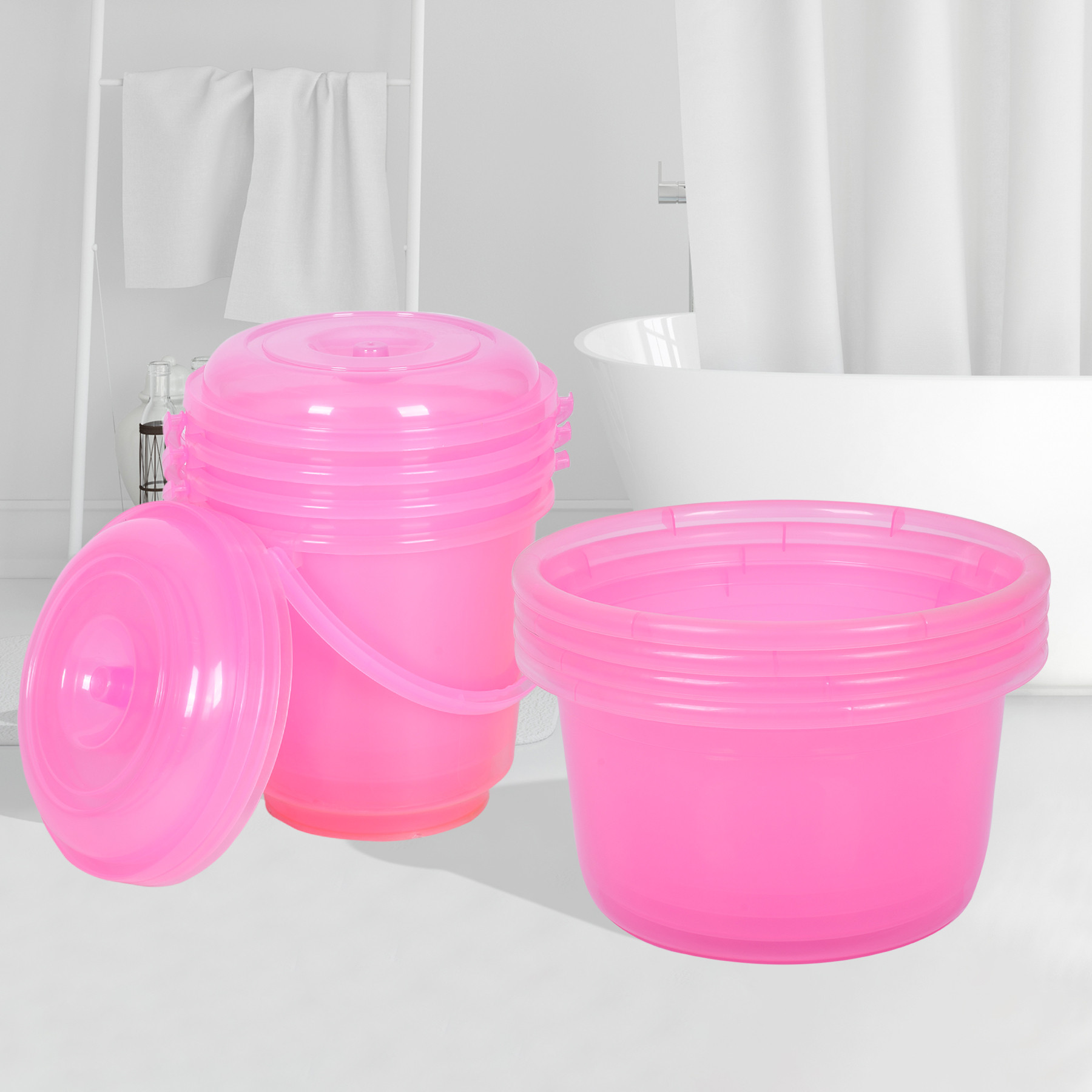 Kuber Industries Bathroom Combo Set | Bathroom Set | Tub-25 L & Bucket-13 L Bathing Set for Bathroom | Modern Bathroom Accessories Set | Transparent Pink