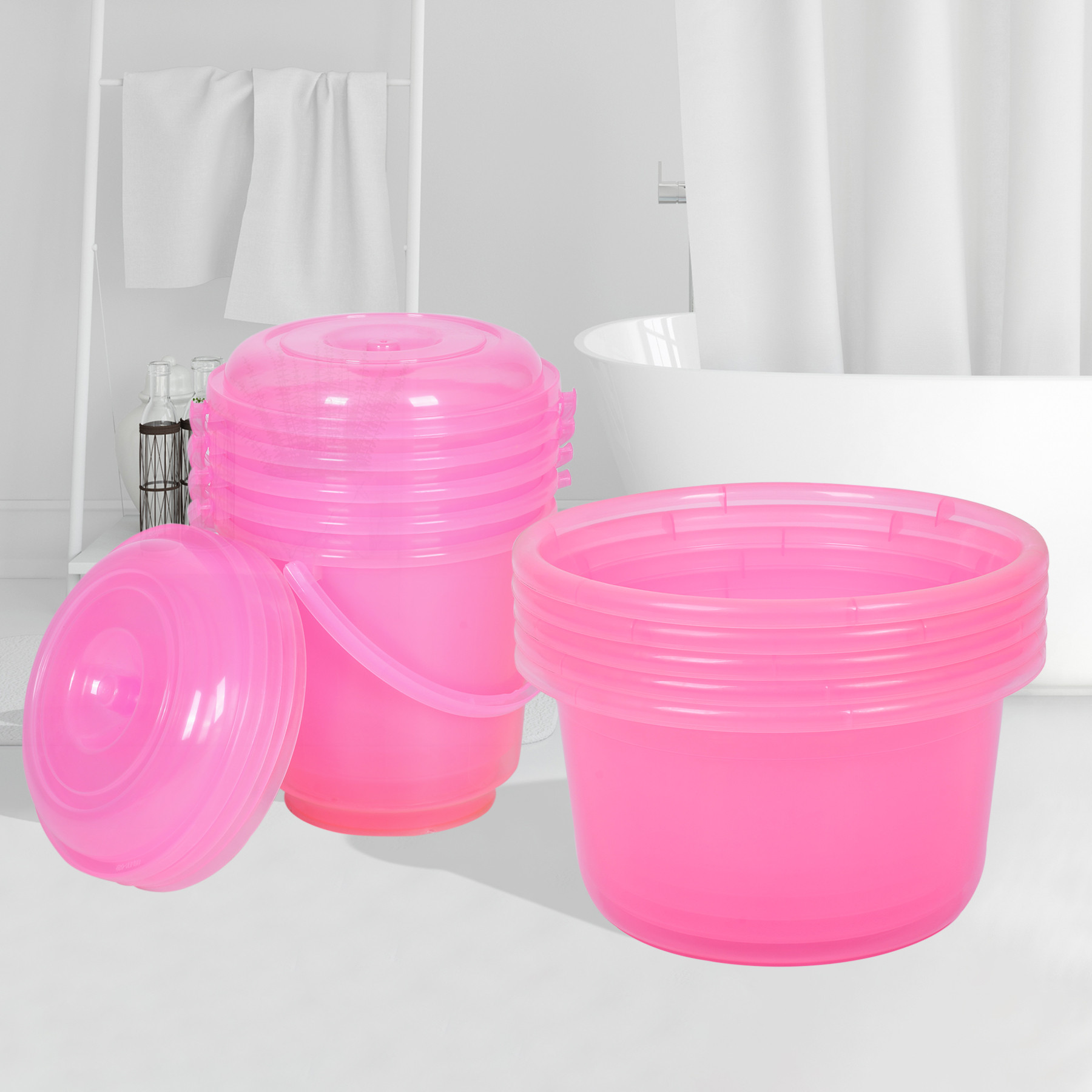 Kuber Industries Bathroom Combo Set | Bathroom Set | Tub-25 L & Bucket-13 L Bathing Set for Bathroom | Modern Bathroom Accessories Set | Transparent Pink
