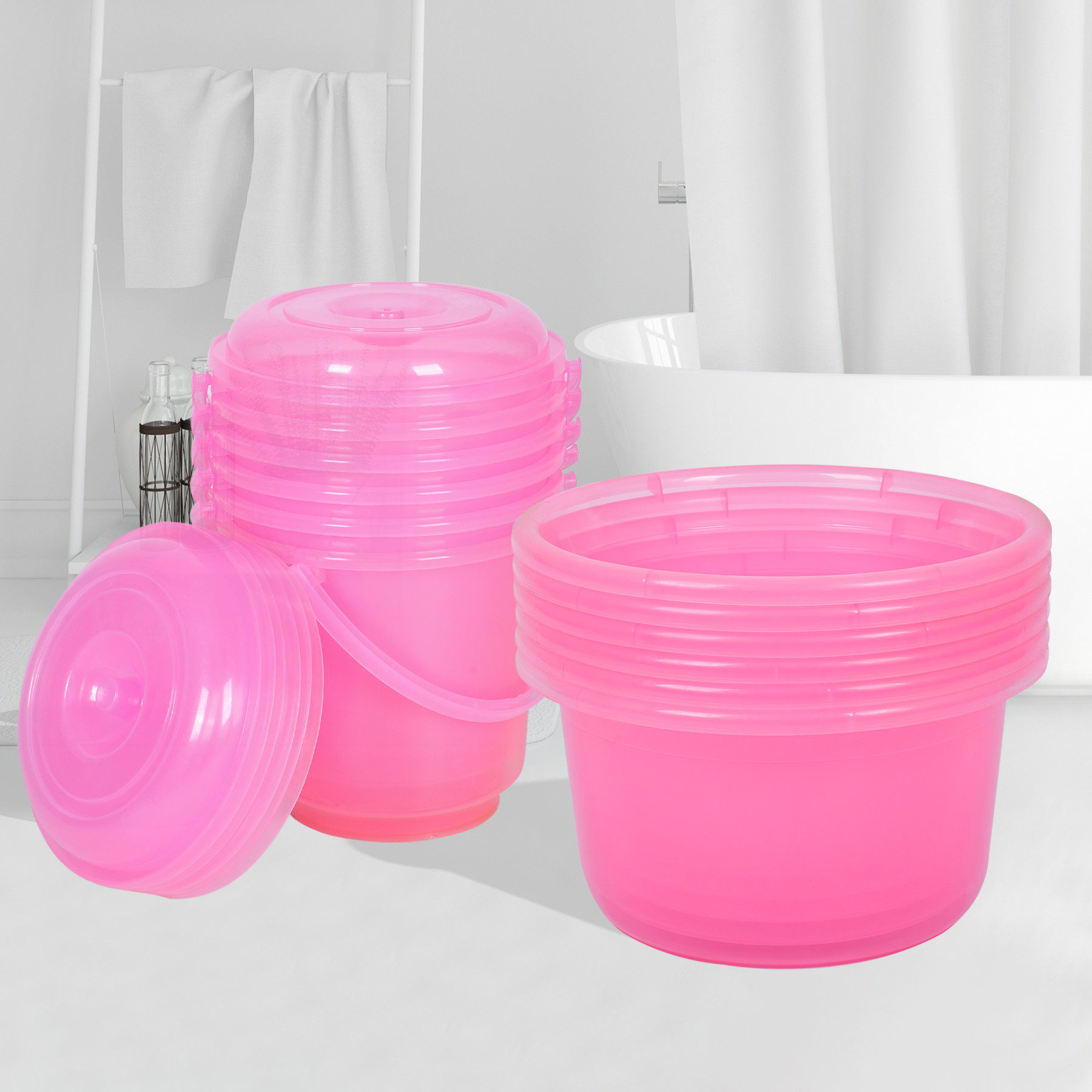 Kuber Industries Bathroom Combo Set | Bathroom Set | Tub-25 L & Bucket-13 L Bathing Set for Bathroom | Modern Bathroom Accessories Set | Transparent Pink