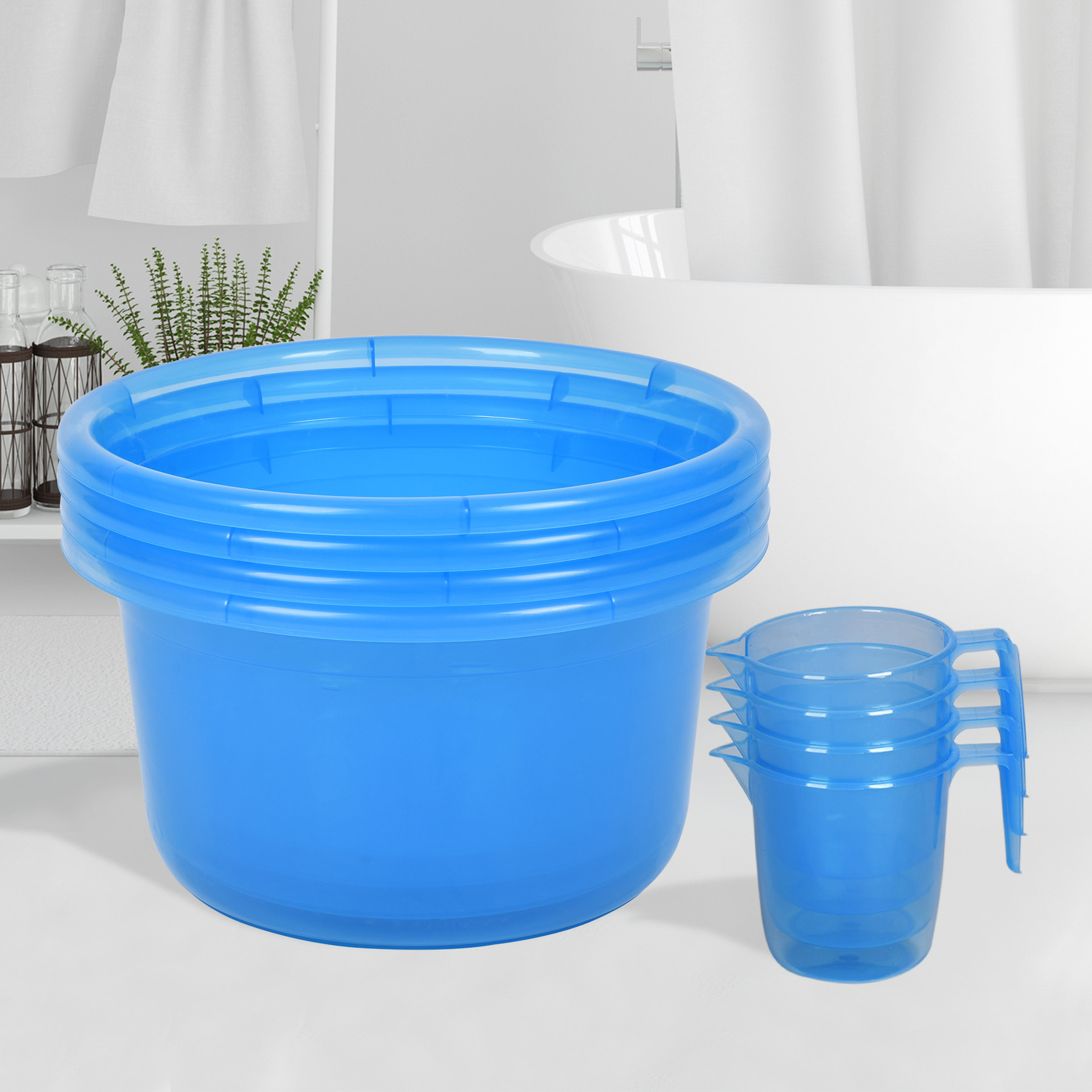 Kuber Industries Bathroom Combo Set | Bathroom Set | Tub-25 L & Mug-1100 ml Bathing Set for Bathroom | Modern Bathroom Accessories Set | Transparent Blue
