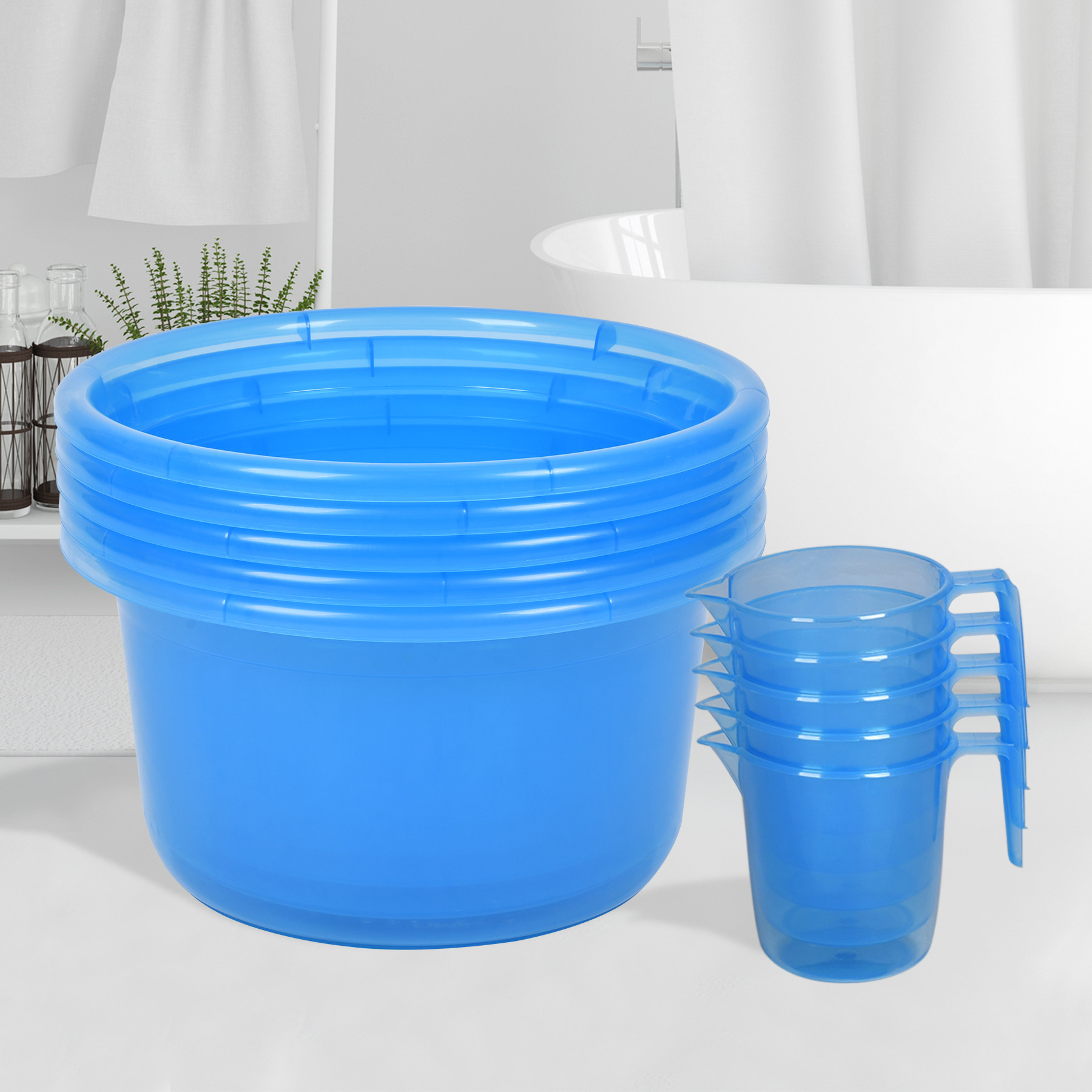 Kuber Industries Bathroom Combo Set | Bathroom Set | Tub-25 L & Mug-1100 ml Bathing Set for Bathroom | Modern Bathroom Accessories Set | Transparent Blue