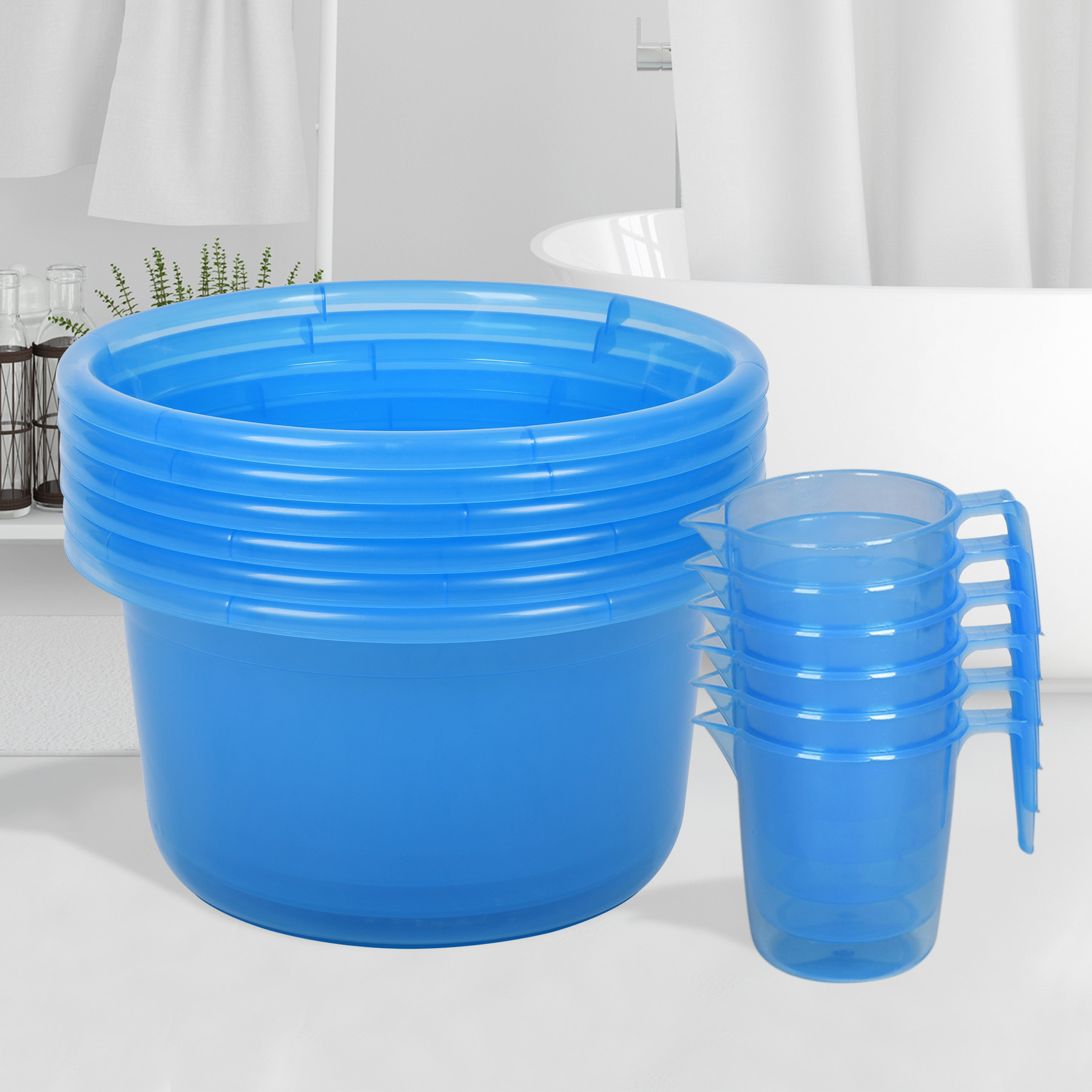 Kuber Industries Bathroom Combo Set | Bathroom Set | Tub-25 L & Mug-1100 ml Bathing Set for Bathroom | Modern Bathroom Accessories Set | Transparent Blue