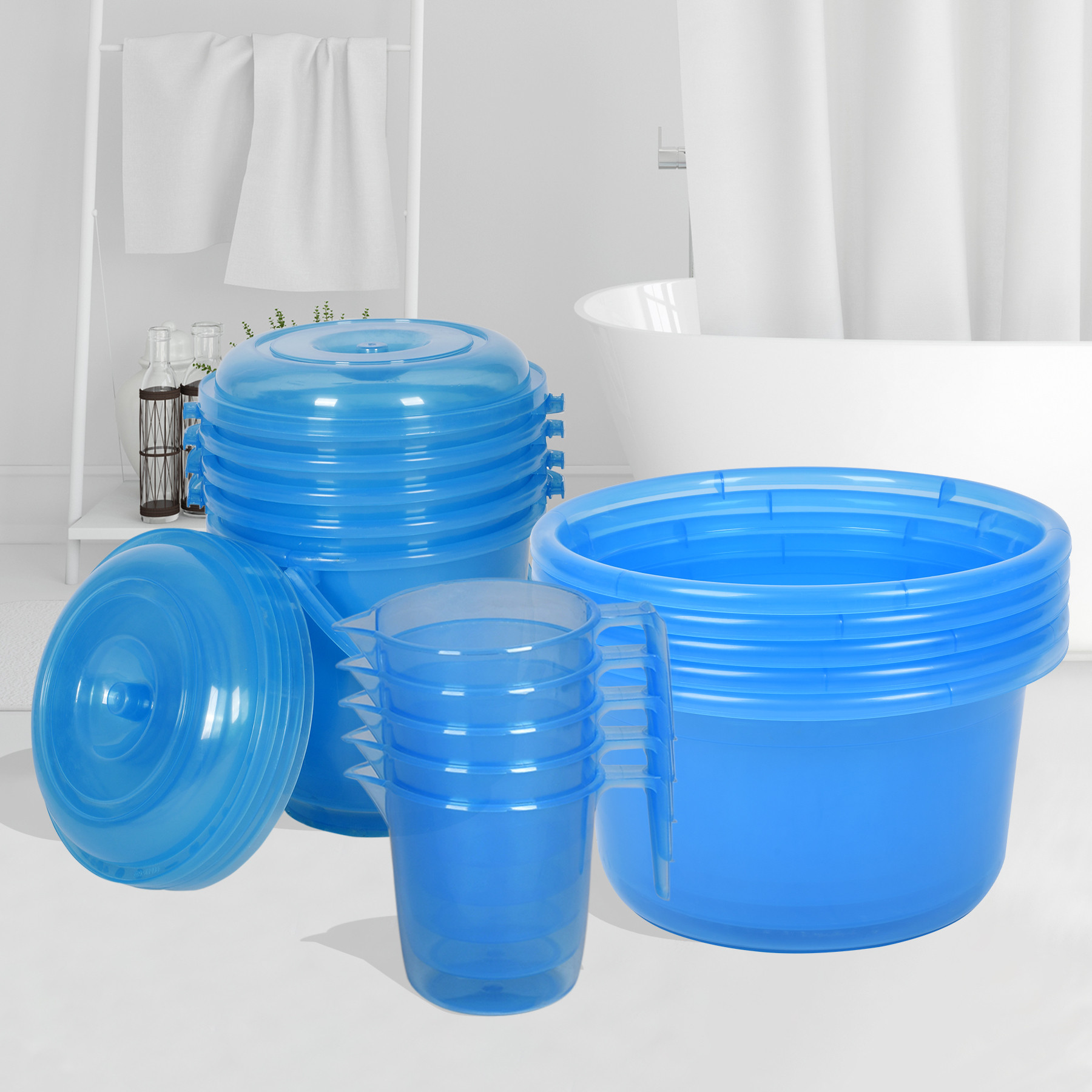 Kuber Industries Bathroom Combo Set | Bathroom Set | Tub-25 L with Bucket-13 L & Mug-1100 ml Bathing Set for Bathroom | Modern Bathroom Accessories Set | Transparent Blue
