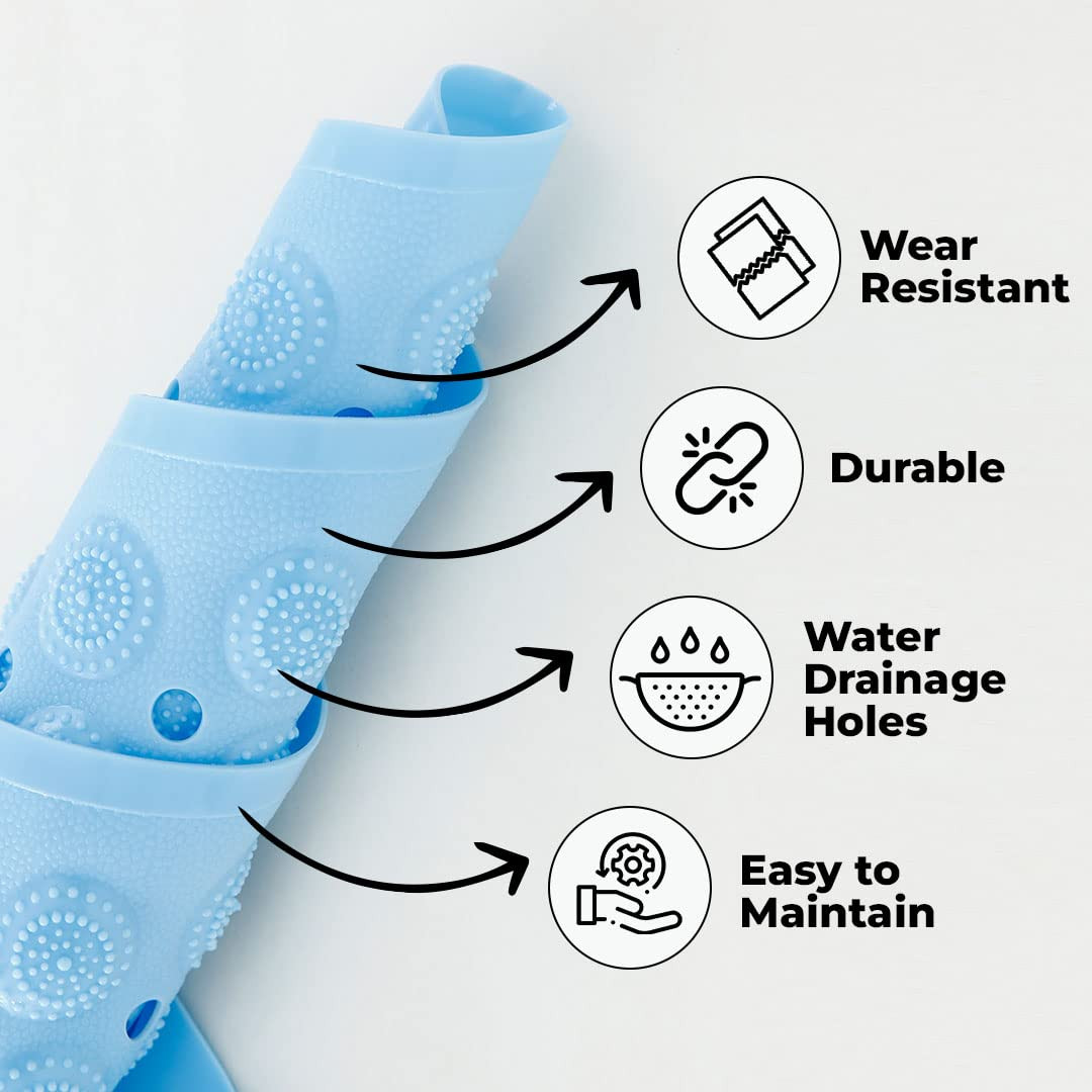 Kuber Industries Bathroom Mat|Anti Slip Mat for Bathroom Floor|Durable,Wear Resistant & Easy to Maintain|Acupressure & Foot Massager Door Mat with Water Drainage Holes|JL01|35 x 70 cm|Blue