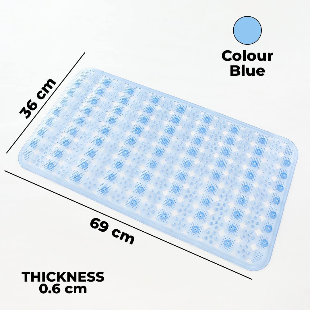 Kuber Industries Bathroom Mat|Anti Slip Mat for Bathroom Floor|Durable,Wear Resistant & Easy to Maintain|Acupressure & Foot Massager Door Mat with Water Drainage Holes|SG-01|69 x 36 cm,Blue