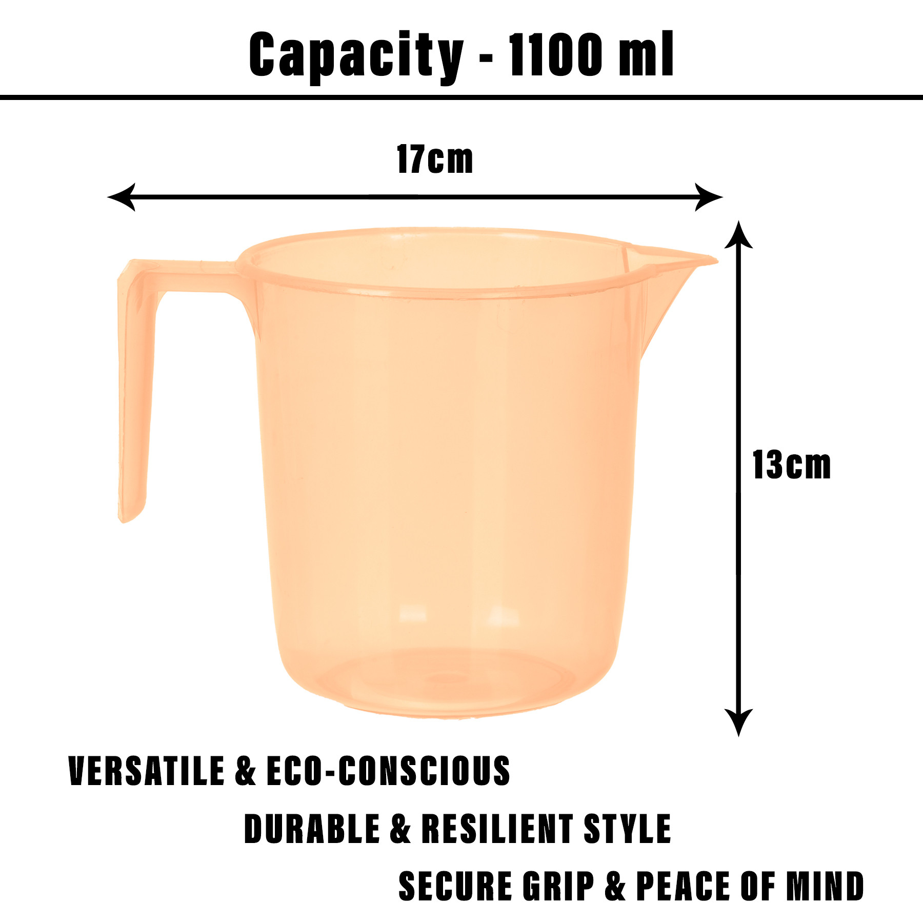 Kuber Industries Bathroom Mug | Multipurpose Bath Rinse Mug for Bathroom | Reusable Bath Mug | Wash Mug for Toilet | Mug for Washroom | 1100 ML | Transparent Orange