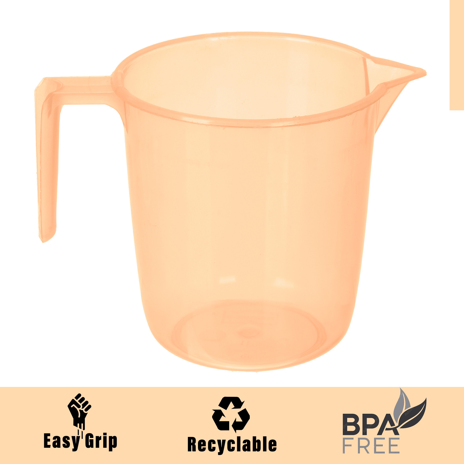 Kuber Industries Bathroom Mug | Multipurpose Bath Rinse Mug for Bathroom | Reusable Bath Mug | Wash Mug for Toilet | Mug for Washroom | 1100 ML | Transparent Orange