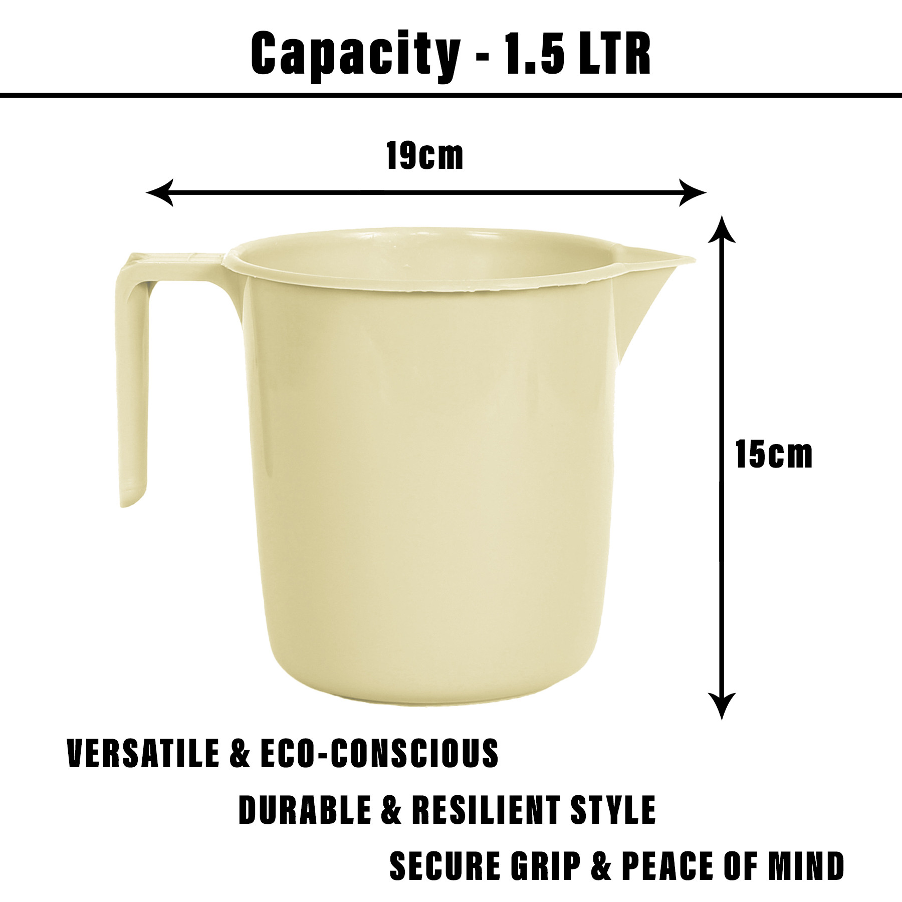 Kuber Industries Bathroom Mug | Plastic Bath Mug for Bathroom | Bath Mug | Mug for Bathroom | Mug for Toilet | Washroom Jug | 150 Bath Mug | 1.5 LTR | Beige