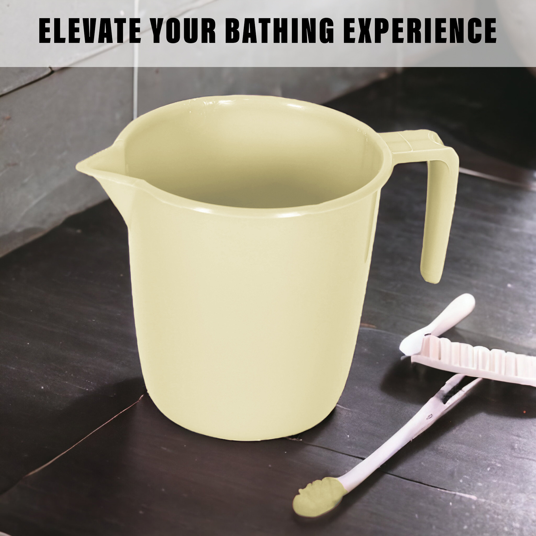 Kuber Industries Bathroom Mug | Plastic Bath Mug for Bathroom | Bath Mug | Mug for Bathroom | Mug for Toilet | Washroom Jug | 150 Bath Mug | 1.5 LTR | Beige