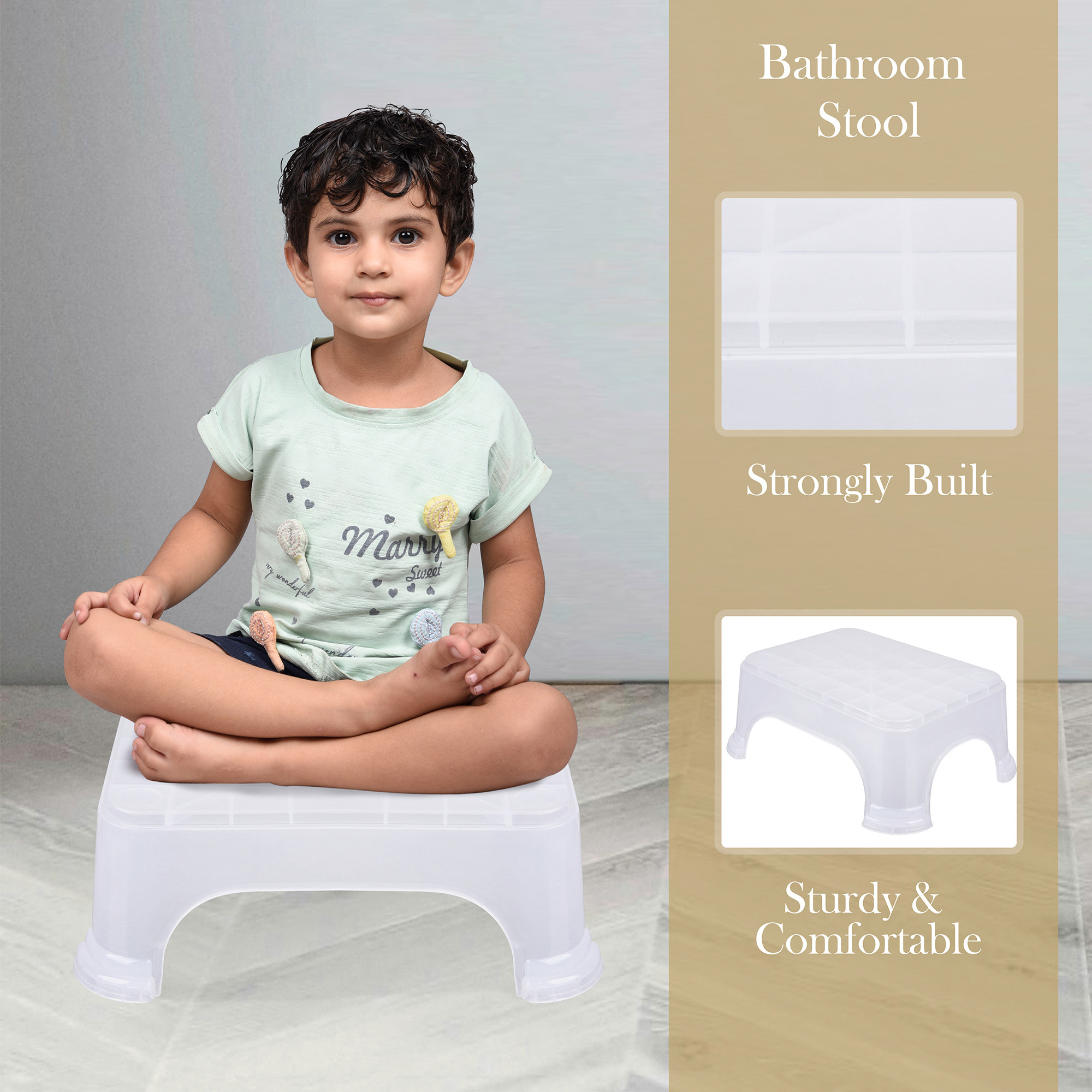 Kuber Industries Bathroom Set | Plastic Bathroom Combo Set | Bucket-Stool-Mug Set for Bathroom | Modern Bath Set | Bathroom Accessories Set | Set of 3 | Transparent