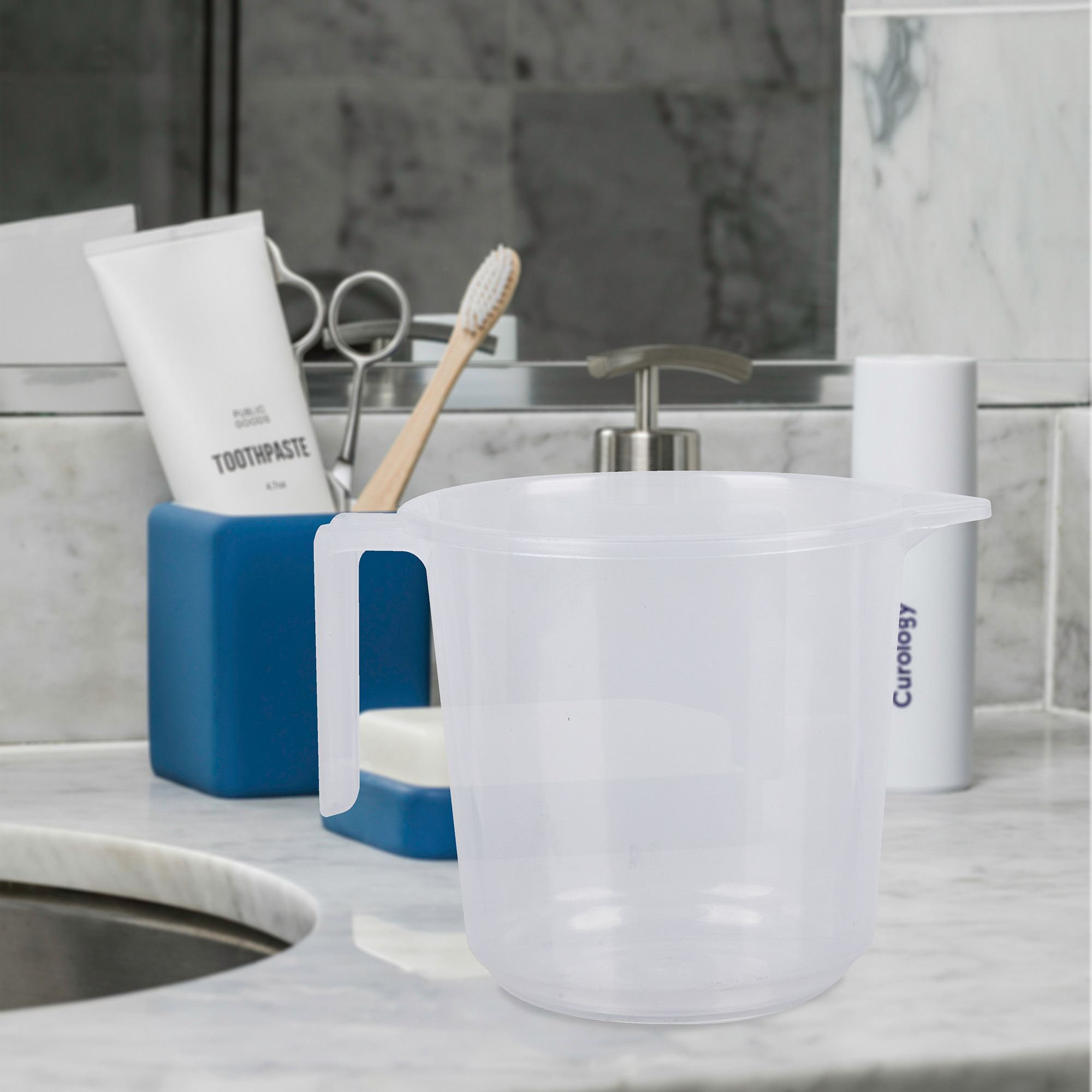 Kuber Industries Bathroom Set | Plastic Bathroom Combo Set | Bucket-Stool-Mug Set for Bathroom | Modern Bath Set | Bathroom Accessories Set | Set of 3 | Transparent
