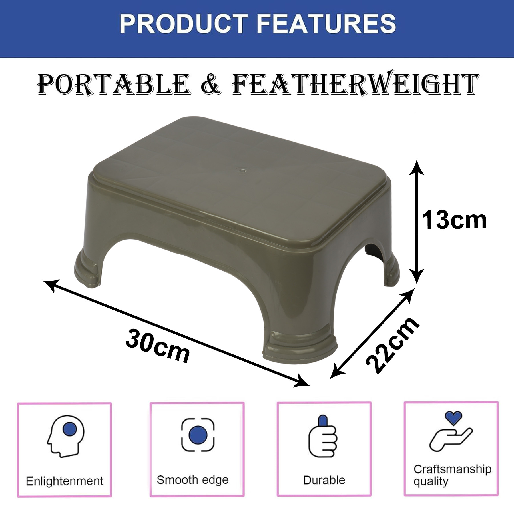 Kuber Industries Bathroom Stool | Bathroom Plain Square Stool | Plastic Stool For Bathroom | Stool for Kitchen | Bathroom Patla | Support Stool for Bathroom | P6 | Gray