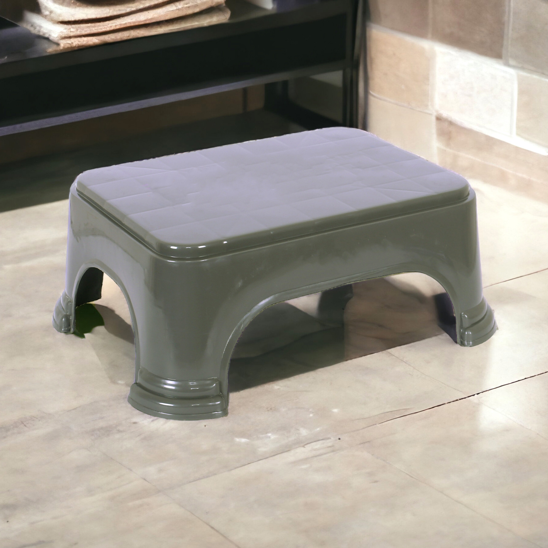 Kuber Industries Bathroom Stool | Bathroom Plain Square Stool | Plastic Stool For Bathroom | Stool for Kitchen | Bathroom Patla | Support Stool for Bathroom | P6 | Gray