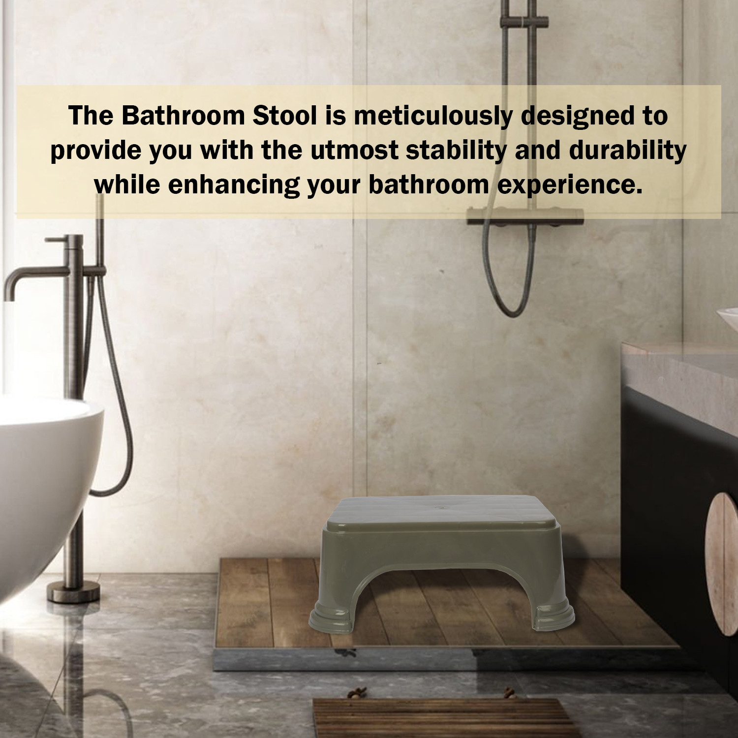 Kuber Industries Bathroom Stool | Bathroom Plain Square Stool | Plastic Stool For Bathroom | Stool for Kitchen | Bathroom Patla | Support Stool for Bathroom | P6 | Gray