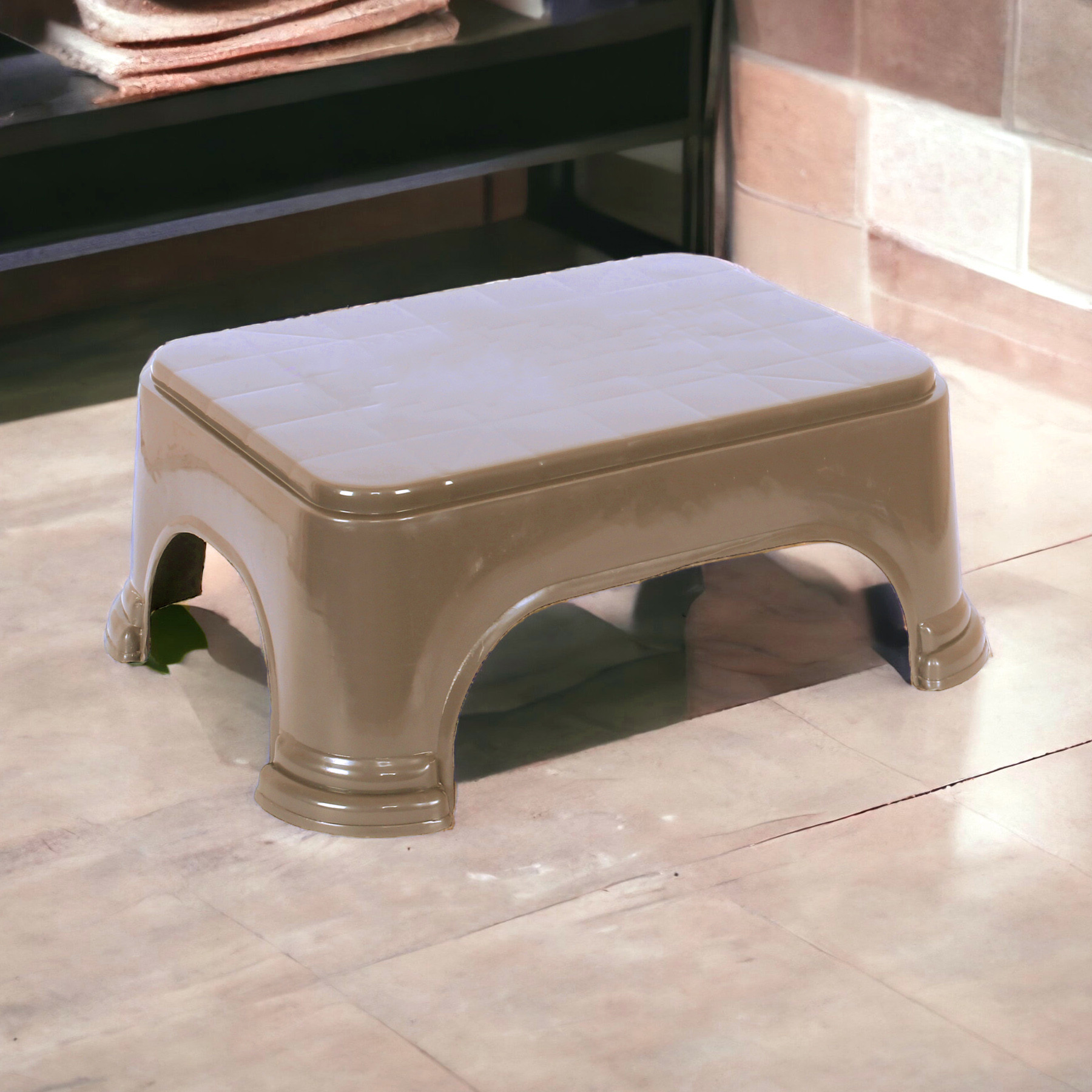 Kuber Industries Bathroom Stool | Bathroom Plain Square Stool | Plastic Stool For Bathroom | Stool for Kitchen | Bathroom Patla | Support Stool for Bathroom | P6 | Brown