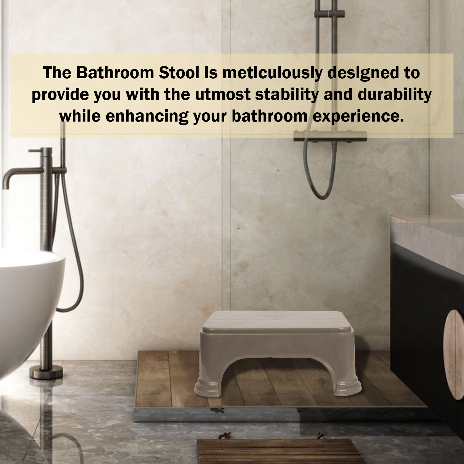 Kuber Industries Bathroom Stool | Bathroom Plain Square Stool | Plastic Stool For Bathroom | Stool for Kitchen | Bathroom Patla | Support Stool for Bathroom | P6 | Brown