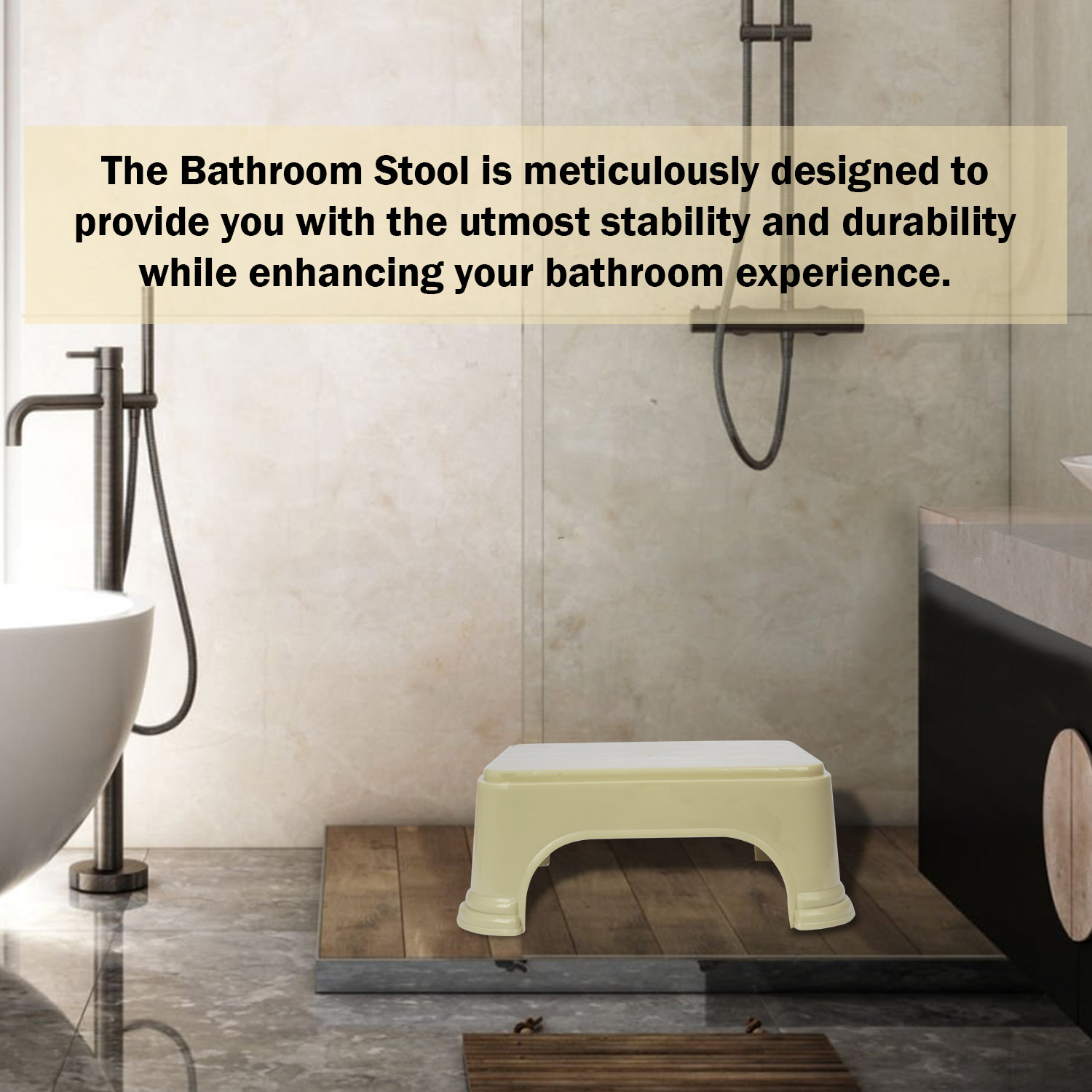 Kuber Industries Bathroom Stool | Bathroom Plain Square Stool | Plastic Stool For Bathroom | Stool for Kitchen | Bathroom Patla | Support Stool for Bathroom | P6 | Pack of 3 | Multi