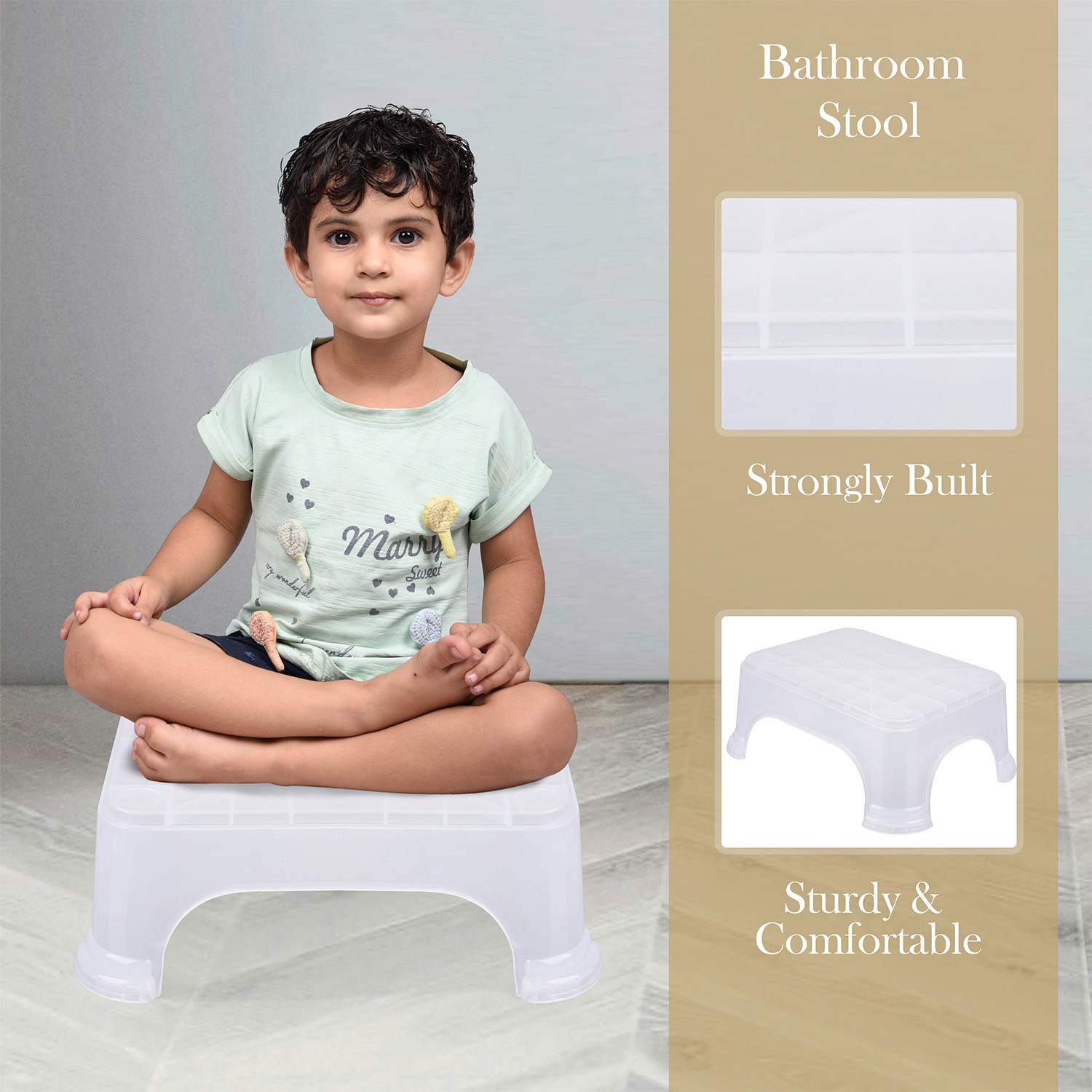 Kuber Industries Bathroom Stool | Bathroom Plain Square Stool | Plastic Stool For Bathroom | Stool for Kitchen | Bathroom Patla | Support Stool for Bathroom | P6 | Transparent