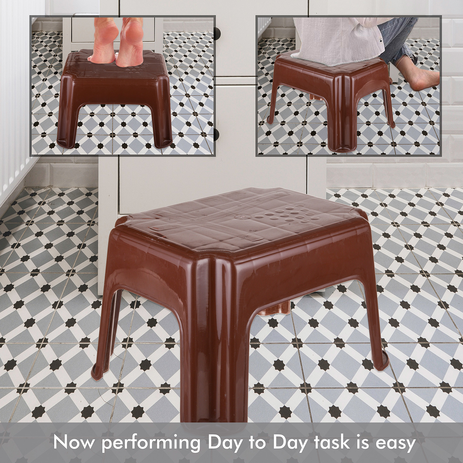 Kuber Industries Bathroom Stool | Durable Plastic Sitting Stool | Patla For Bathroom | Stool for Senior Citizen | Bathroom Sitting Seat | Stool for Kitchen | Brown