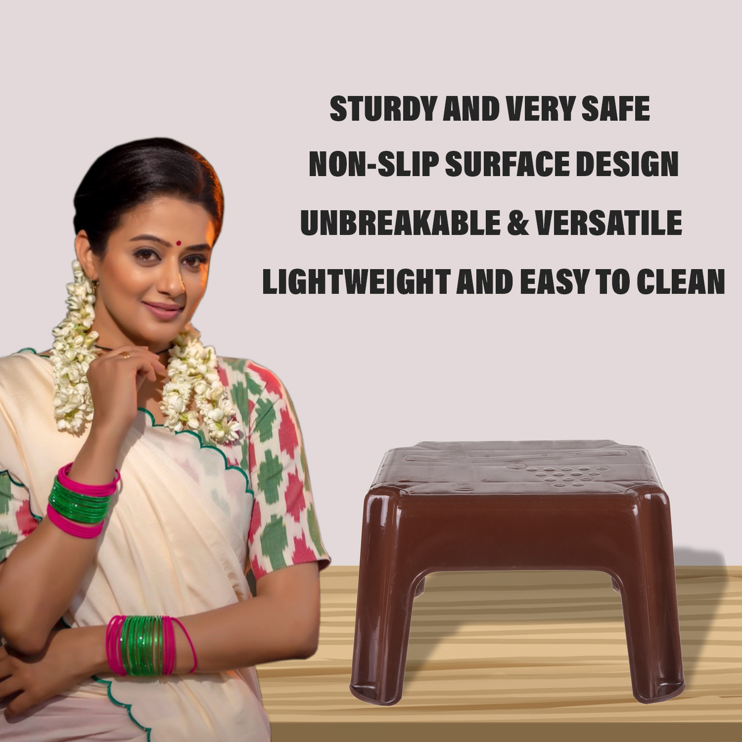Kuber Industries Bathroom Stool | Durable Plastic Sitting Stool | Patla For Bathroom | Stool for Senior Citizen | Bathroom Sitting Seat | Stool for Kitchen | Brown