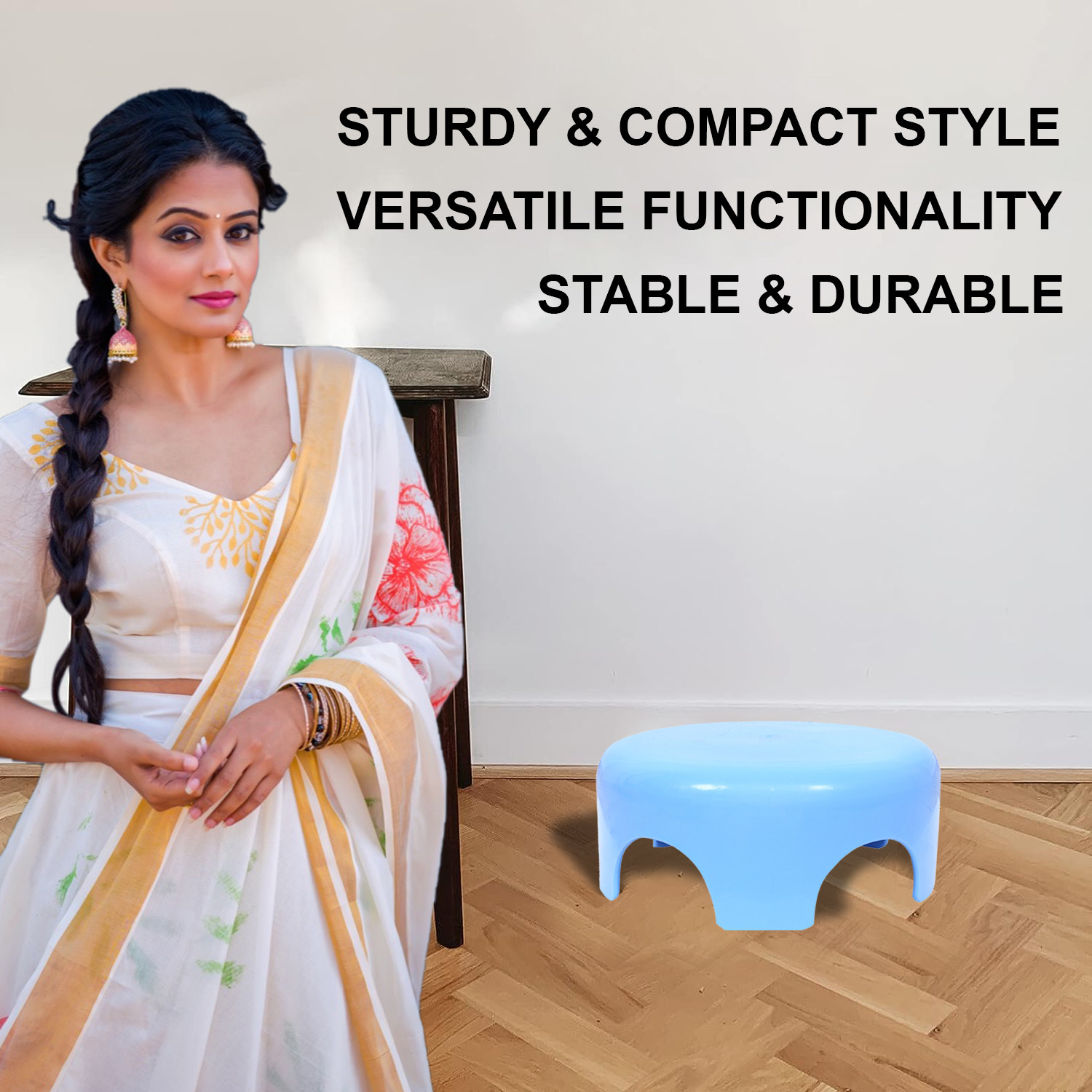 Kuber Industries Bathroom Stool  Plastic Bathroom Stool for Bathing  Bathroom Stool for Senior Citizen  Patla for Toilet  Sumo Stool  Sky Blue