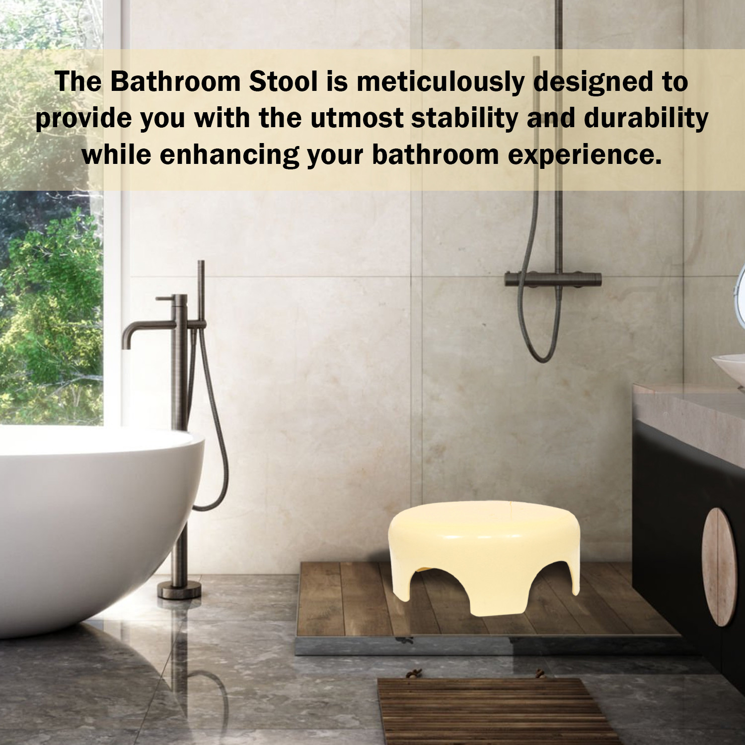 Kuber Industries Bathroom Stool | Plastic Bathroom Stool for Bathing | Bathroom Stool for Senior Citizen | Patla for Toilet | Sumo Stool | Cream