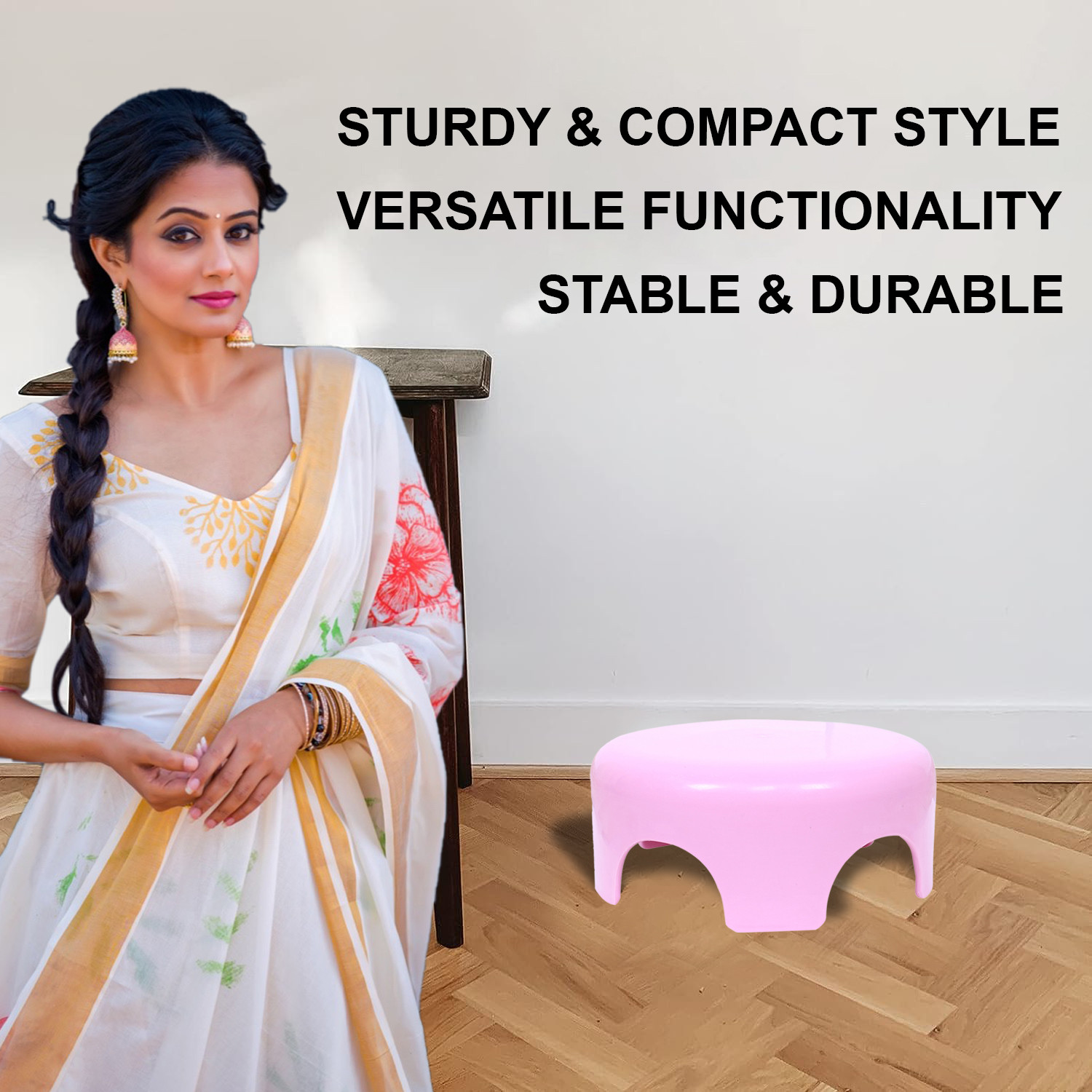 Kuber Industries Bathroom Stool | Plastic Bathroom Stool for Bathing | Bathroom Stool for Senior Citizen | Patla for Toilet | Sumo Stool | Pink