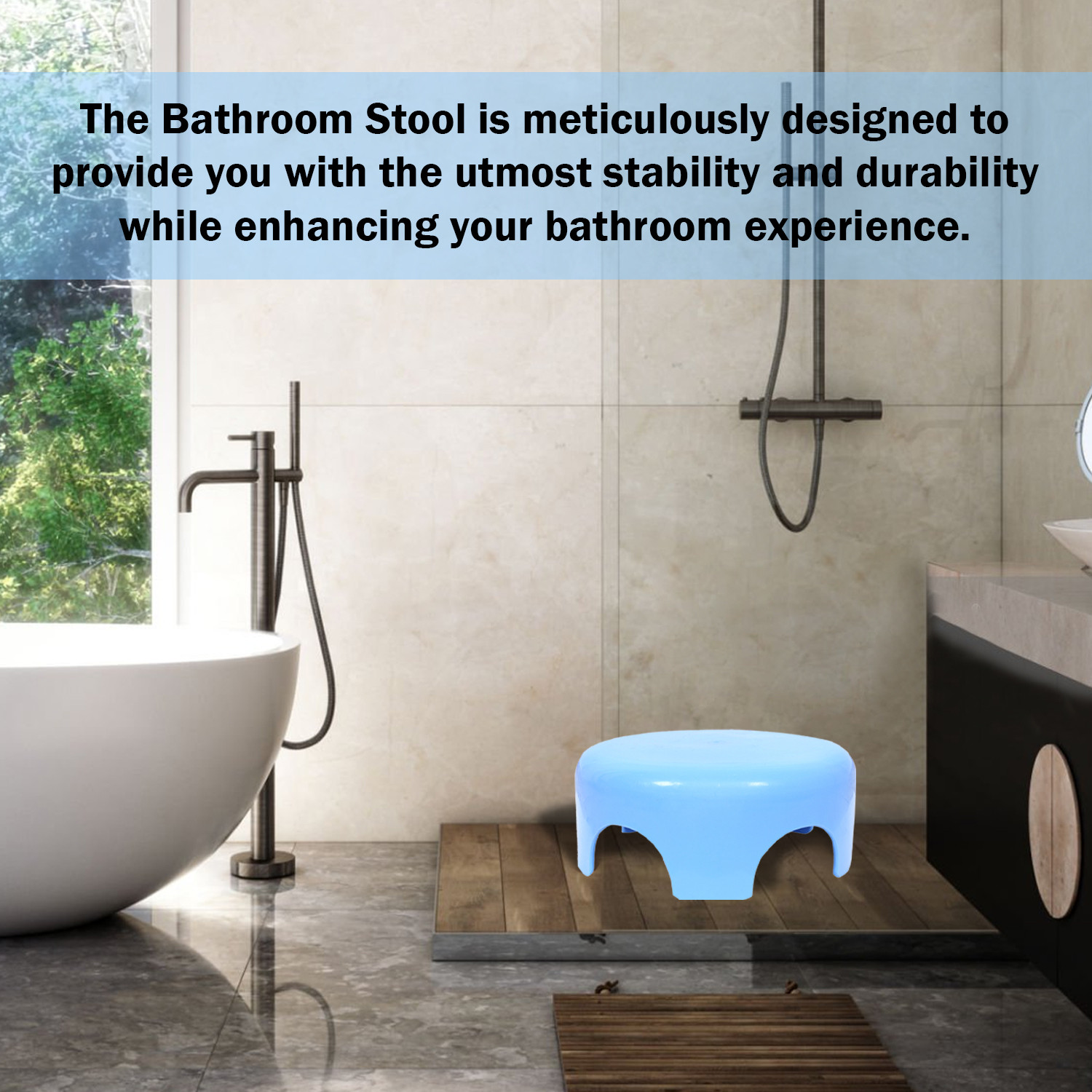 Kuber Industries Bathroom Stool | Plastic Bathroom Stool for Bathing | Bathroom Stool for Senior Citizen | Patla for Toilet | Sumo Stool | Sky Blue