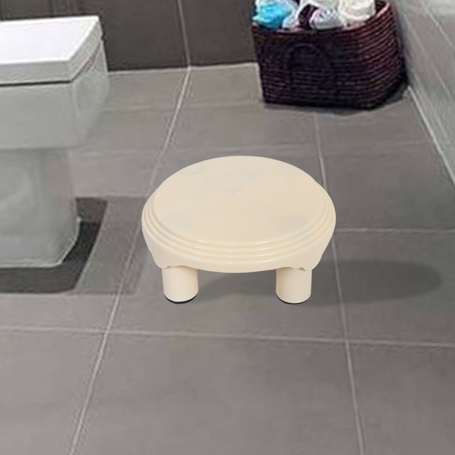 Kuber Industries Bathroom Stool|Plastic Stool|Anti-slip Bathing Stool|Stool for Senior Citizen|Patla for Bathroom| (Cream)