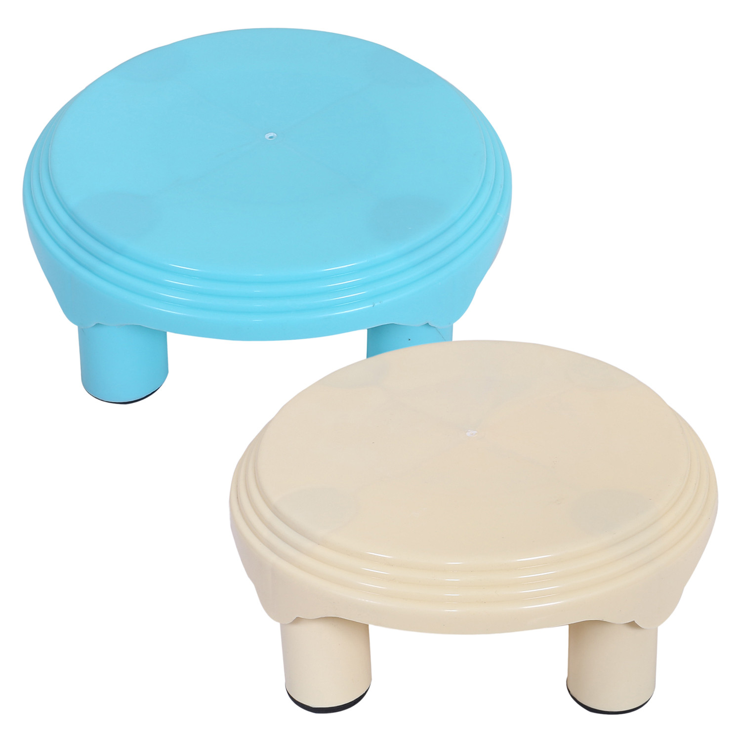 Kuber Industries Bathroom Stool|Plastic Stool|Anti-slip Bathing Stool|Stool for Senior Citizen|Patla for Bathroom|Pack of 2 (Mint Green & Cream)