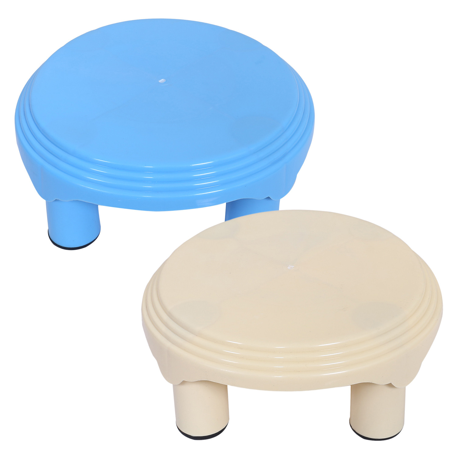 Kuber Industries Bathroom Stool|Plastic Stool|Anti-slip Bathing Stool|Stool for Senior Citizen|Patla for Bathroom|Pack of 2 (Sky Blue & Cream)