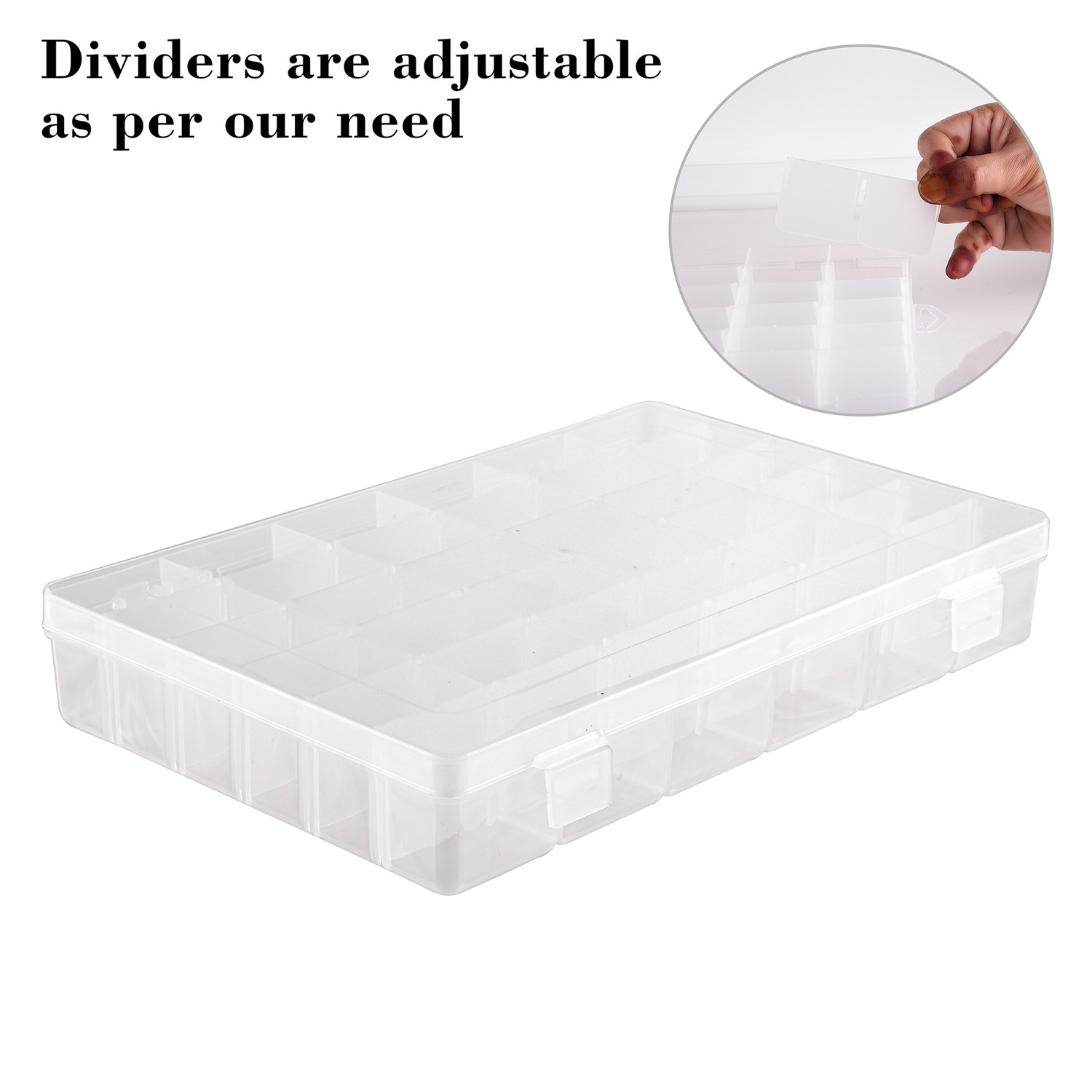Kuber Industries Beads Storage Box|36 Slots Plastic Adjustable Dividers Storage Organizer for Glitters|Thread Reels|Medicine Pills (Transparent)
