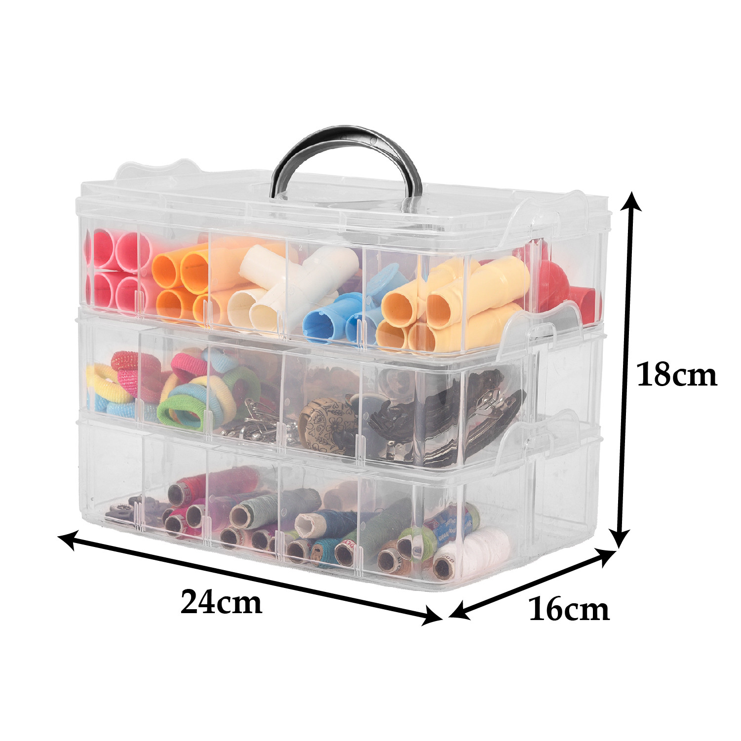 Kuber Industries Beads Storage Box|Plastic Detachable 3-Tier Box Organizer|30 Grid Storage Organizer for Glitters|Thread Reels|Medicine Pills (Transparent)