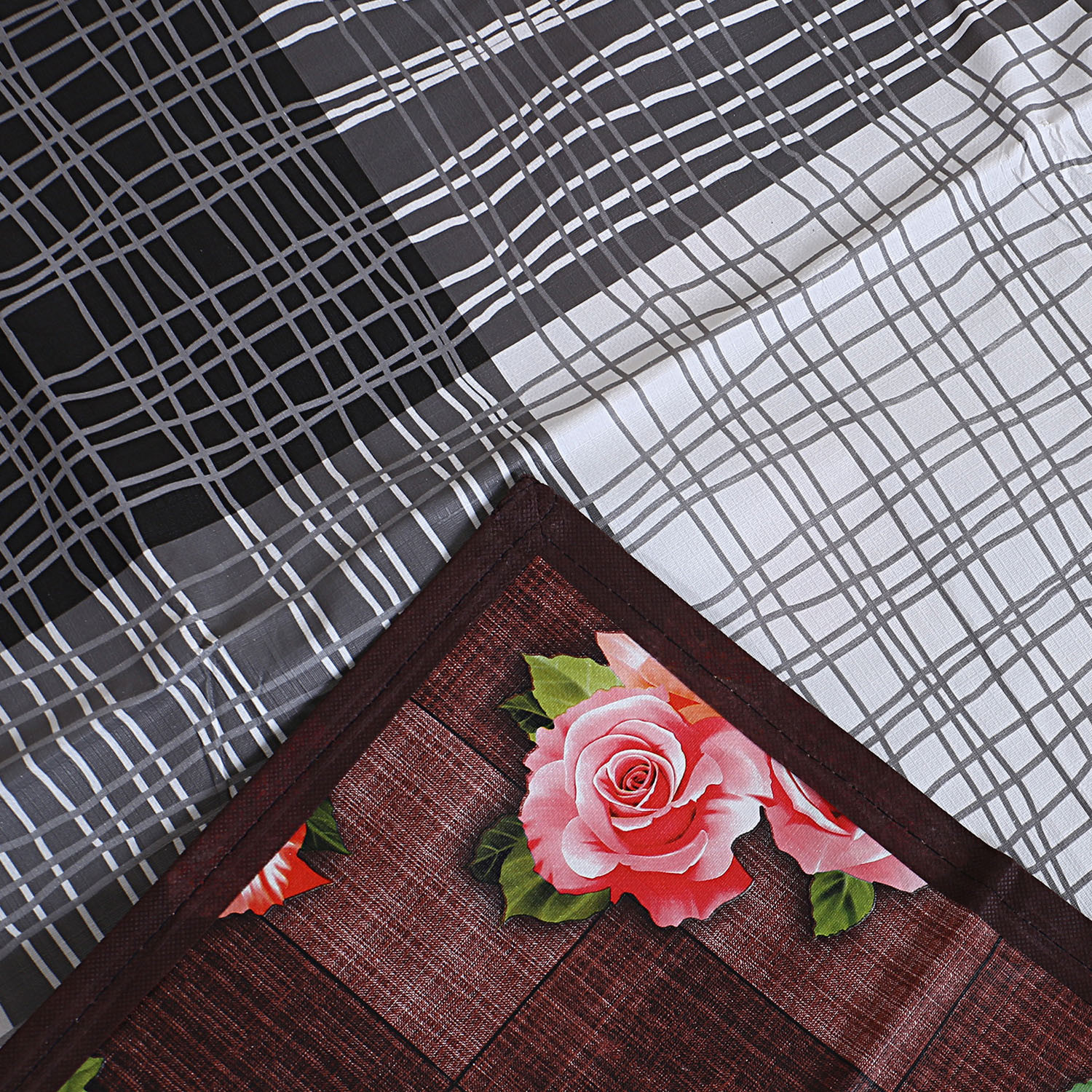 Kuber Industries Bed Server|PVC Rose Floral & Lines Print Both Sided Food Mat|Waterproof Mattress Protector, 35x35 Inch (Multicolor)
