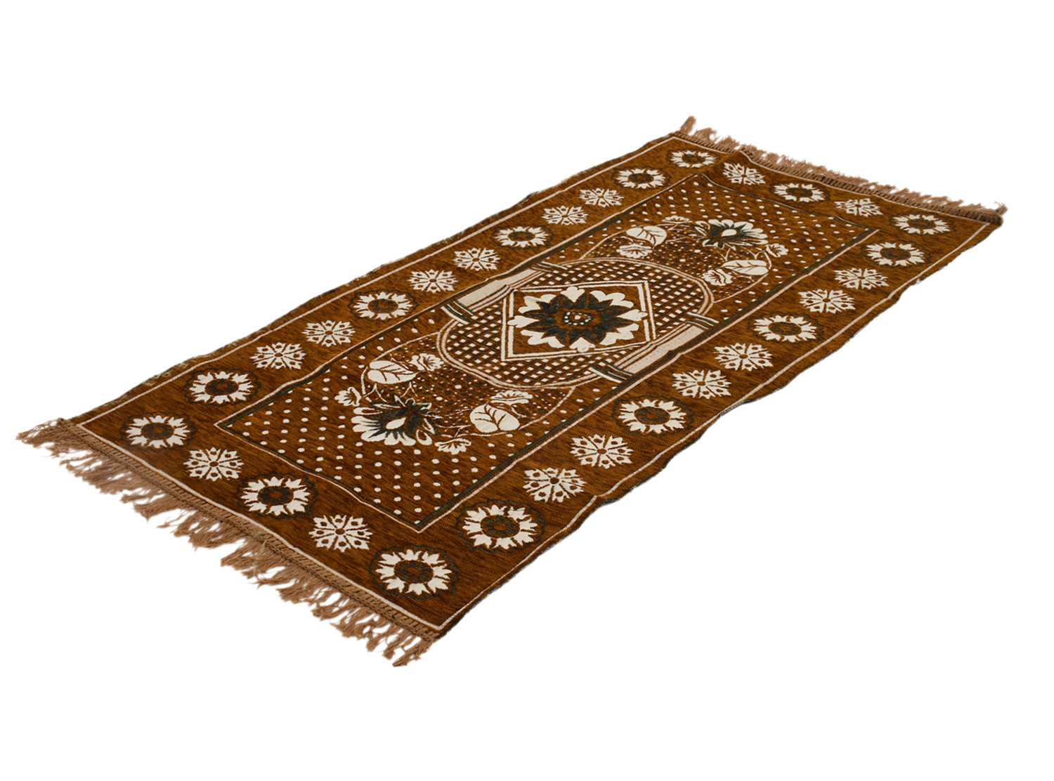 Kuber Industries Bed Side Runner|Velvet Decorative Anti Skid Floor Mat Runner|Flower Pattern for Hall, Kitchen, Living Room, 27 x 68 Inch ( Light Brown)