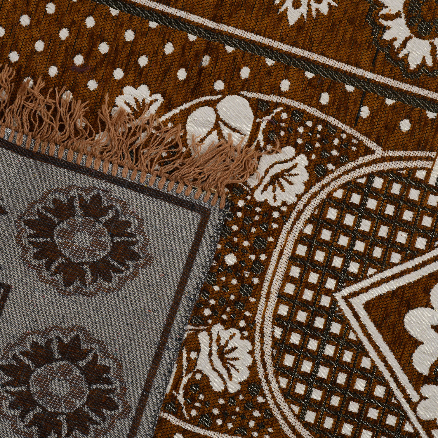 Kuber Industries Bed Side Runner|Velvet Decorative Anti Skid Floor Mat Runner|Flower Pattern for Hall, Kitchen, Living Room, 27 x 68 Inch ( Light Brown)