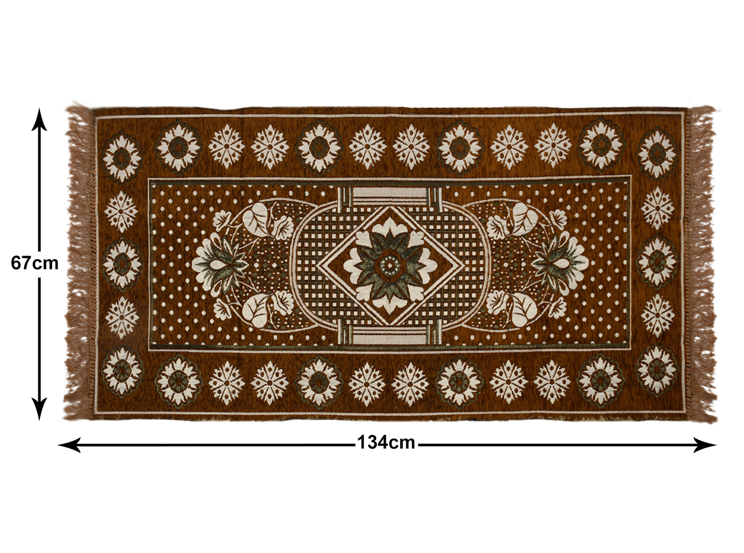 Kuber Industries Bed Side Runner|Velvet Decorative Anti Skid Floor Mat Runner|Flower Pattern for Hall, Kitchen, Living Room, 27 x 68 Inch ( Light Brown)